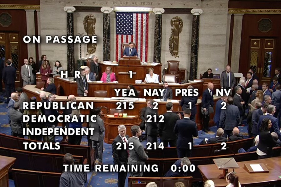 In this image from video with the final vote total, the House of Representatives passed President Donald Trump's big bill of tax breaks and program cuts after an all-night session at the U.S. Capitol in Washington, Thursday, May 22, 2025. (House Television via AP)