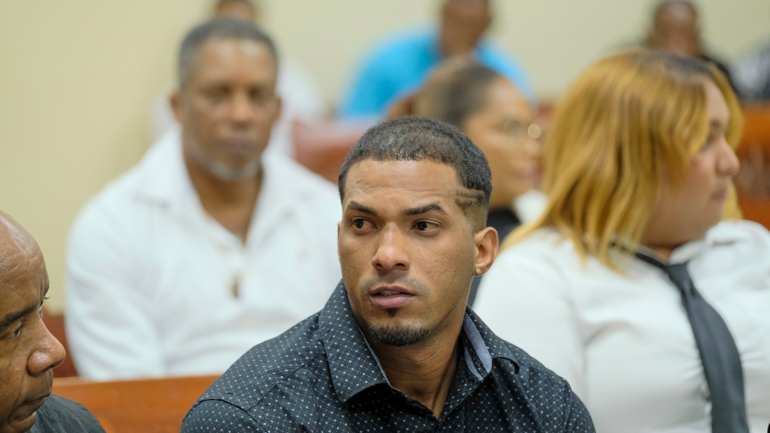 FILE - Tampa Bay Rays shortstop Wander Franco attends his trial on charges of sexually abusing a minor, sexual and commercial exploitation against a minor and human trafficking, in Puerto Plata, Dominican Republic, Thursday, Dec. 12, 2024. (AP Photo/Ricardo Hernandez, File)