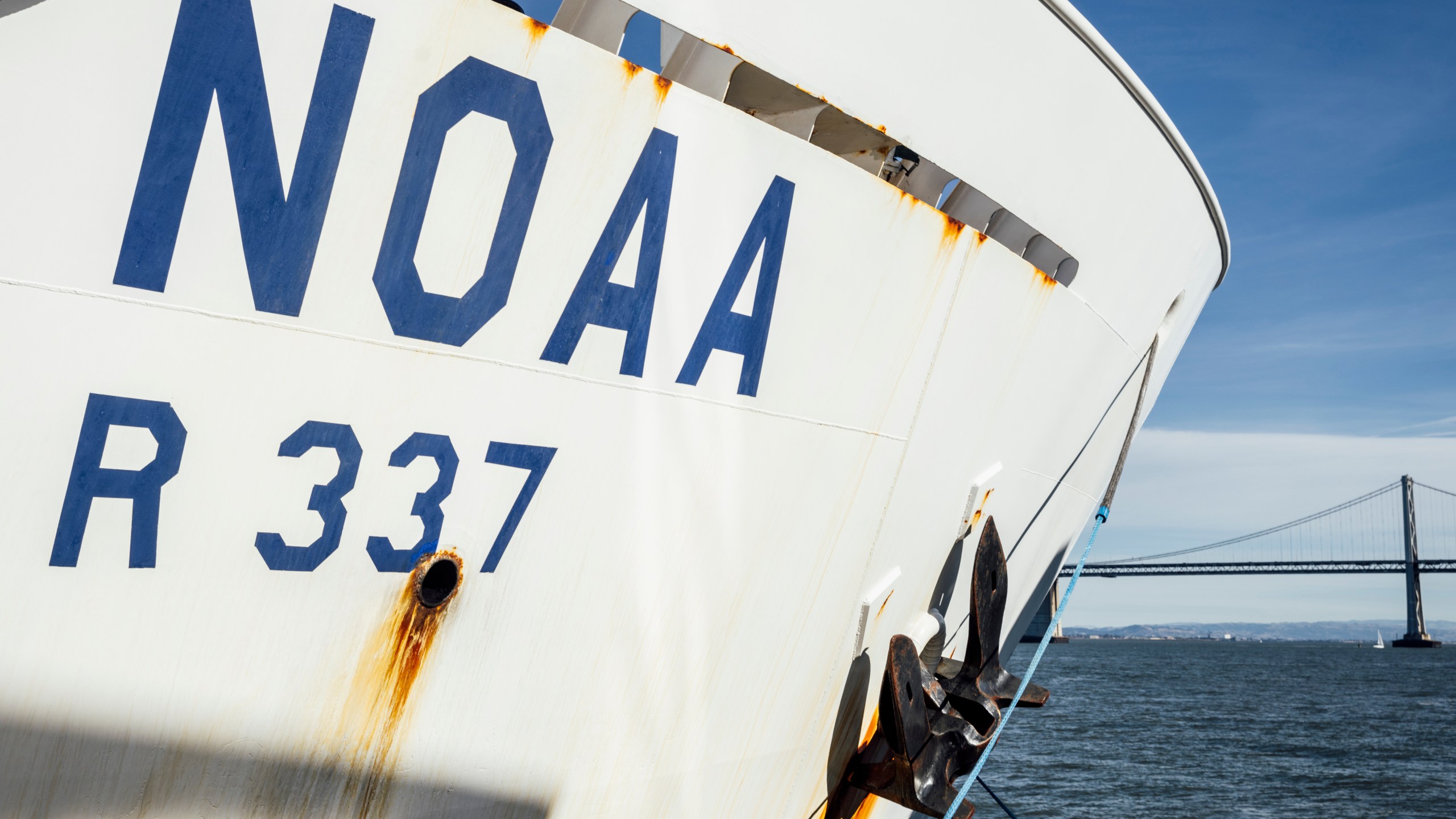 FILE - The National Oceanic and Atmospheric Administration (NOAA) Ship Okeanos Explorer is seen at the Exploratorium in San Francisco, Saturday, Dec. 9, 2023. (Stephen Lam/San Francisco Chronicle via AP,File)