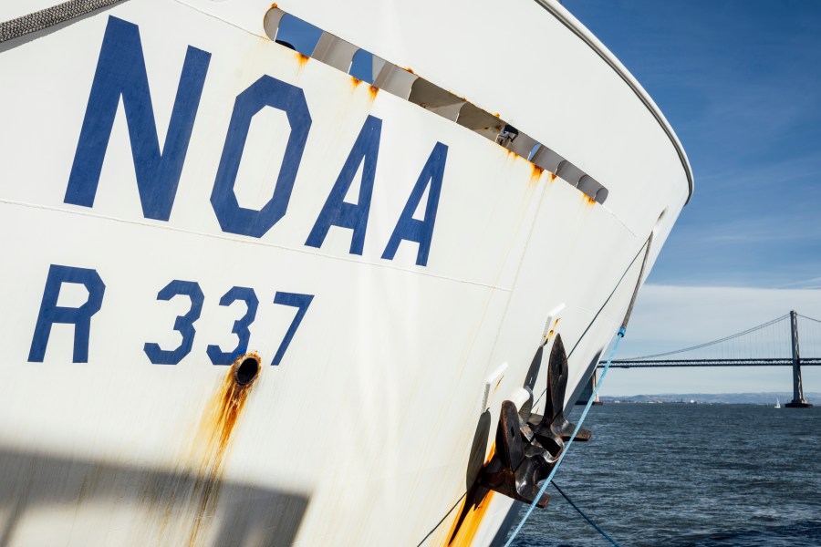 FILE - The National Oceanic and Atmospheric Administration (NOAA) Ship Okeanos Explorer is seen at the Exploratorium in San Francisco, Saturday, Dec. 9, 2023. (Stephen Lam/San Francisco Chronicle via AP,File)