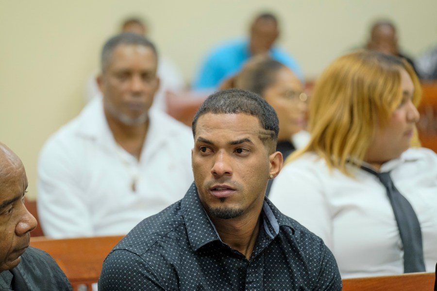 FILE - Tampa Bay Rays shortstop Wander Franco attends his trial on charges of sexually abusing a minor, sexual and commercial exploitation against a minor and human trafficking, in Puerto Plata, Dominican Republic, Thursday, Dec. 12, 2024. (AP Photo/Ricardo Hernandez, File)