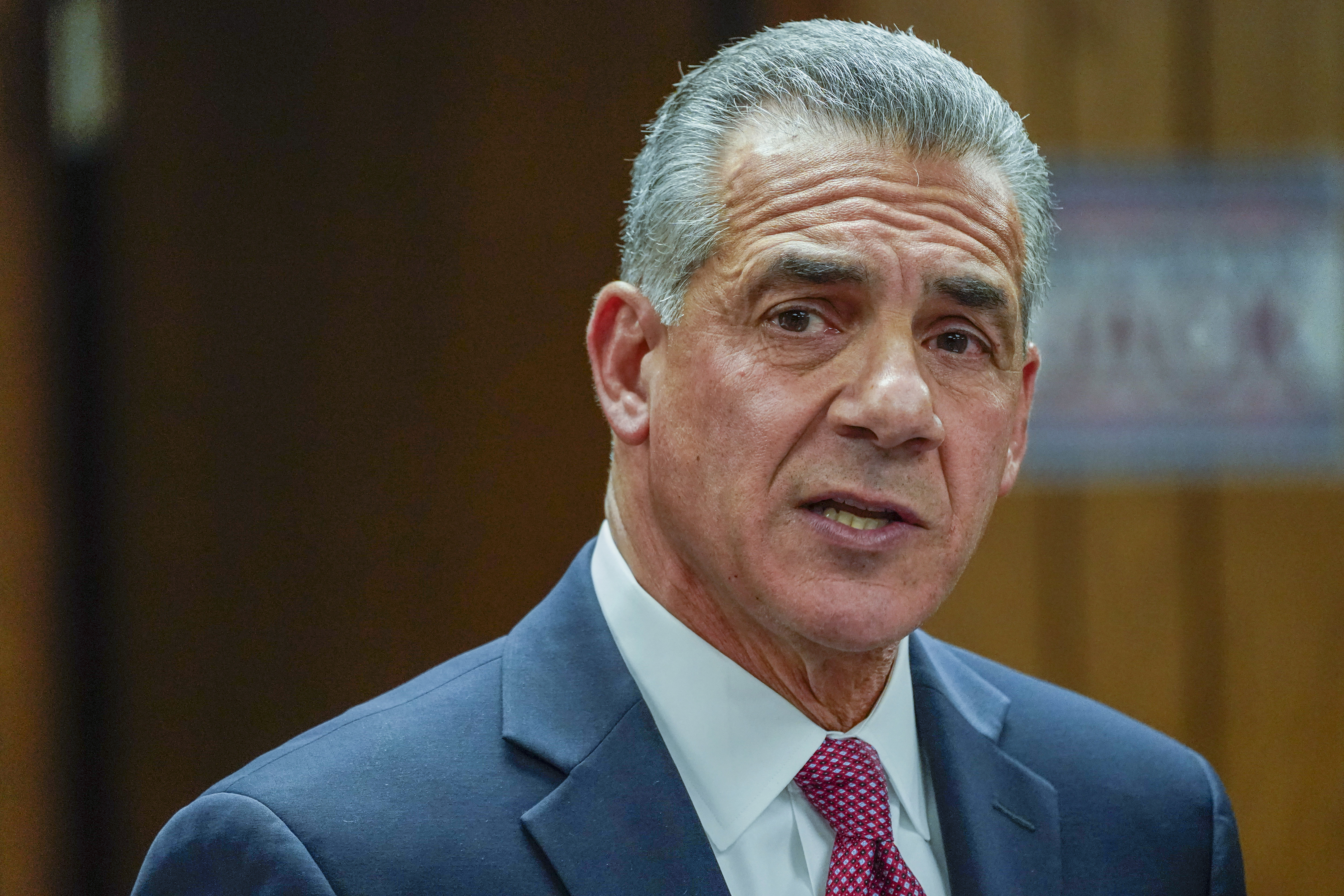 FILE - Republican gubernatorial candidate Jack Ciattarelli speaks during a news conference, Friday, Nov. 12, 2021, in Raritan, N.J. (AP Photo/Mary Altaffer, File)