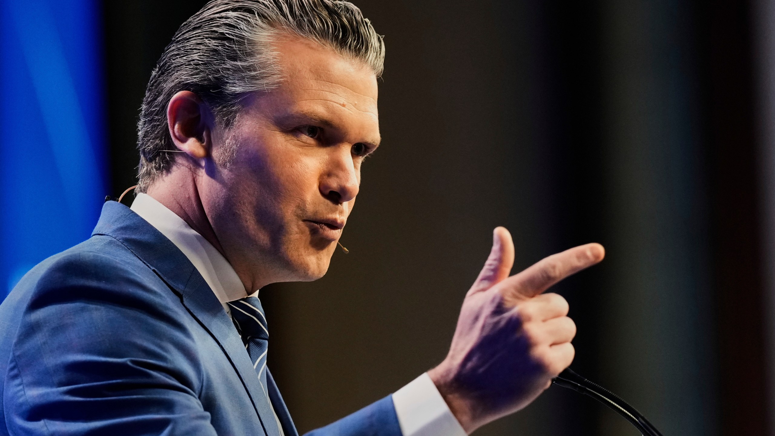 U.S. Defense Secretary Pete Hegseth delivers his speech during 22nd Shangri-La Dialogue summit in Singapore, Saturday, May 31, 2025. (AP Photo/Anupam Nath)