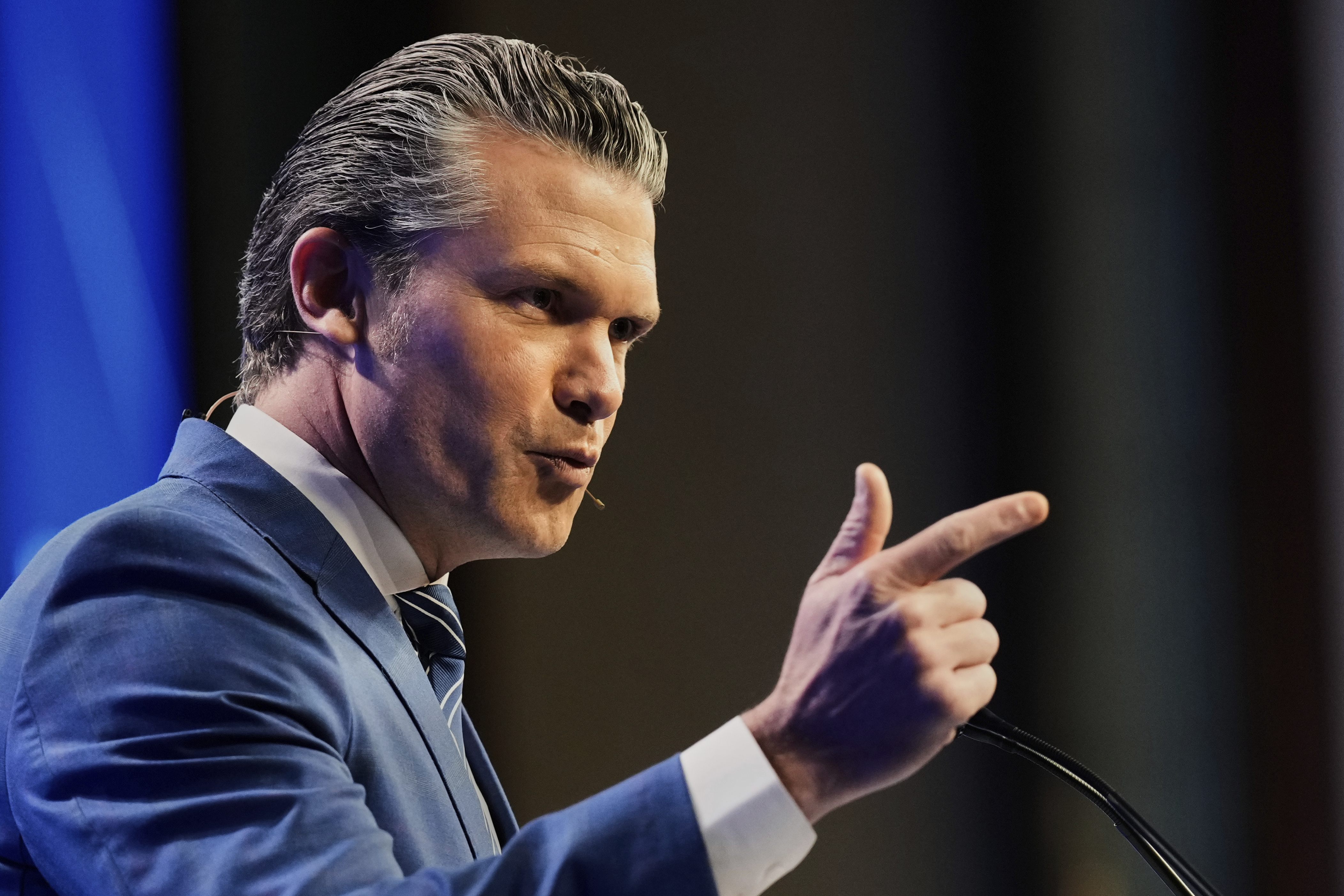 U.S. Defense Secretary Pete Hegseth delivers his speech during 22nd Shangri-La Dialogue summit in Singapore, Saturday, May 31, 2025. (AP Photo/Anupam Nath)