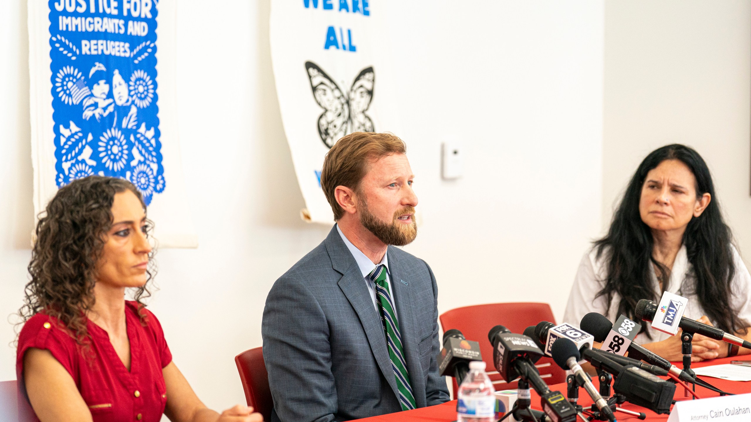 FILE - Cain Oulahan, Ramon Morales Reyes' immigration attorney addresses the media Friday, May 30, 2025 in Milwaukee about the detention of his client Ramon Morales Reyes. (AP Photo/Andy Manis,File)