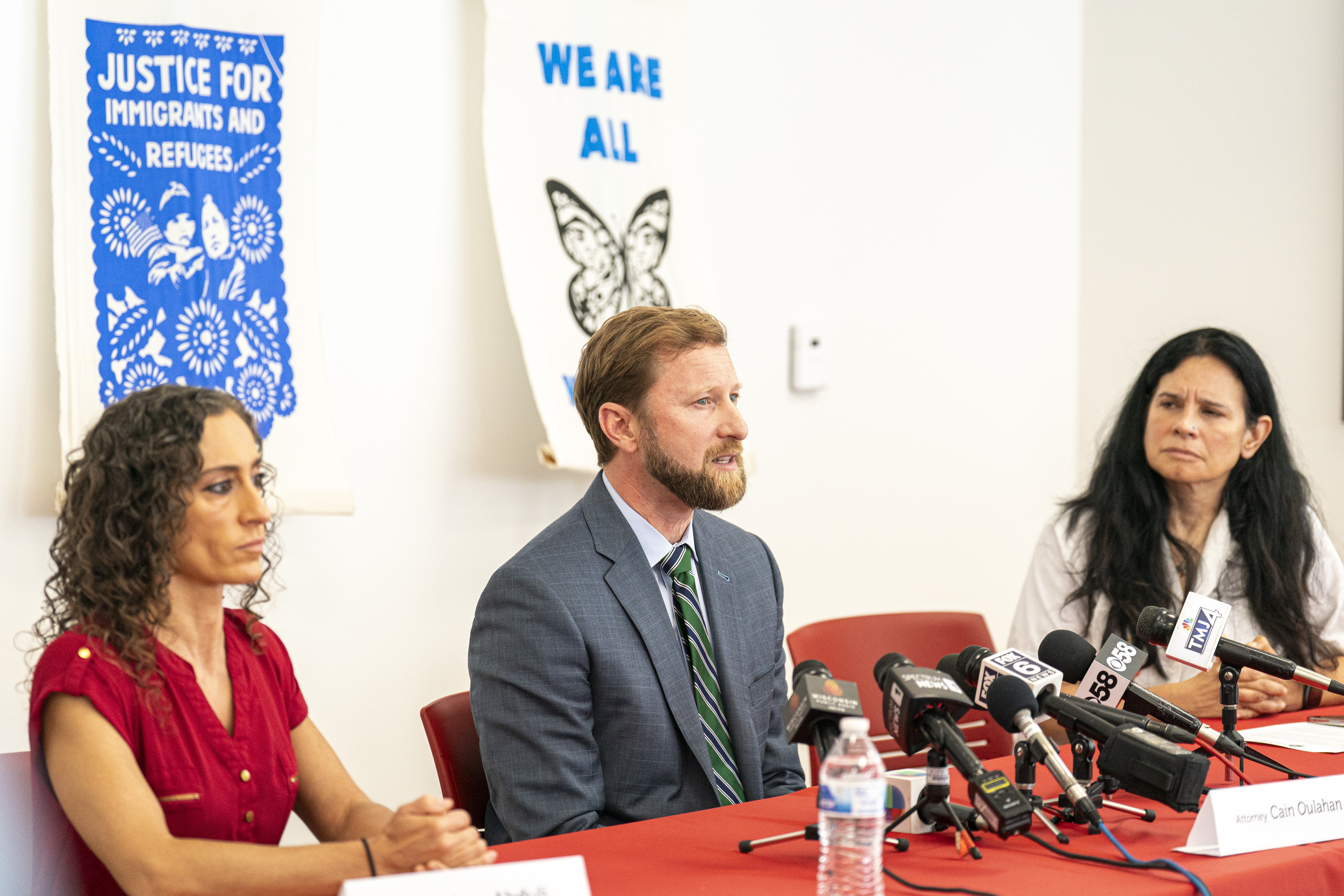 FILE - Cain Oulahan, Ramon Morales Reyes' immigration attorney addresses the media Friday, May 30, 2025 in Milwaukee about the detention of his client Ramon Morales Reyes. (AP Photo/Andy Manis,File)