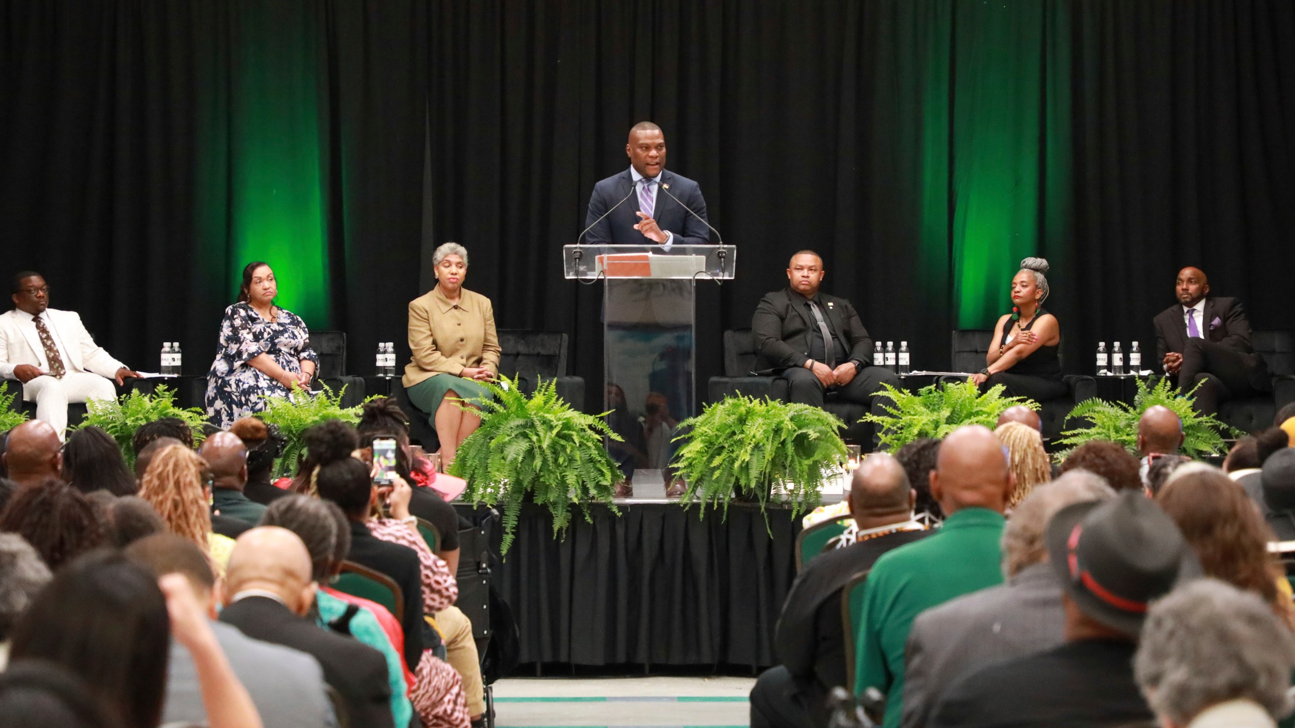 Tulsa Mayor Monroe Nichols IV speaks during the Legacy event for the Tulsa Race Massacre on Sunday, June 1, 2025, at Greenwood Cultural Center in Tulsa, Okla. (AP Photo/Joey Johnson)