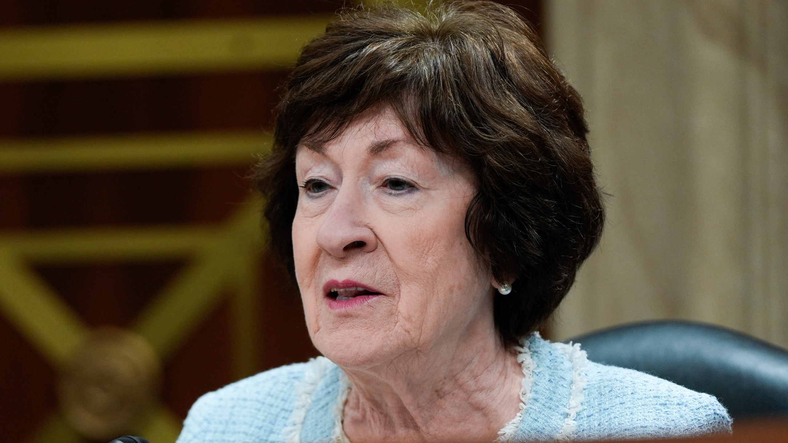 Sen. Susan Collins, R-Maine, questions Education Secretary Linda McMahon during a Senate Appropriations hearing, Tuesday, June 3, 2025, on Capitol Hill in Washington. (AP Photo/Julia Demaree Nikhinson)