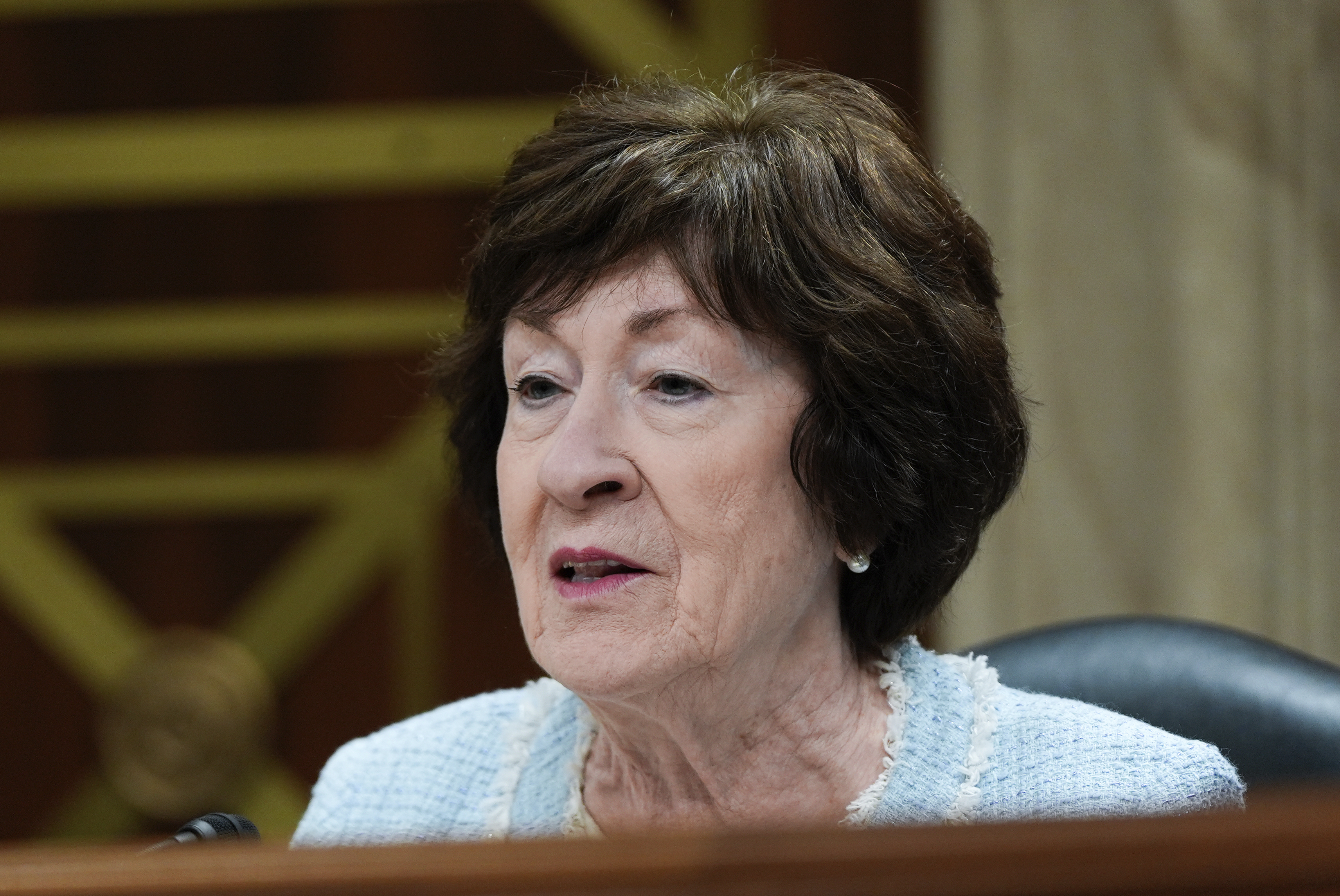 Sen. Susan Collins, R-Maine, questions Education Secretary Linda McMahon during a Senate Appropriations hearing, Tuesday, June 3, 2025, on Capitol Hill in Washington. (AP Photo/Julia Demaree Nikhinson)