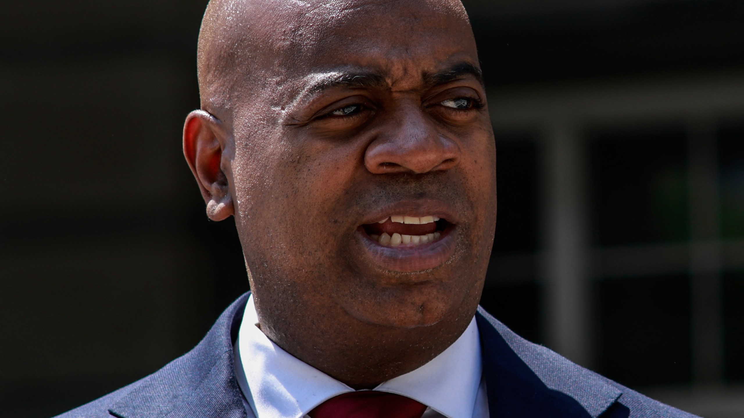Newark Mayor Ras Baraka speaks as he attends a press conference regarding his May 9th arrest at Delaney Hall, outside U.S. District Court for the District of New Jersey Tuesday, June 3, 2025, in Newark, N.J. (AP Photo/Kena Betancur)