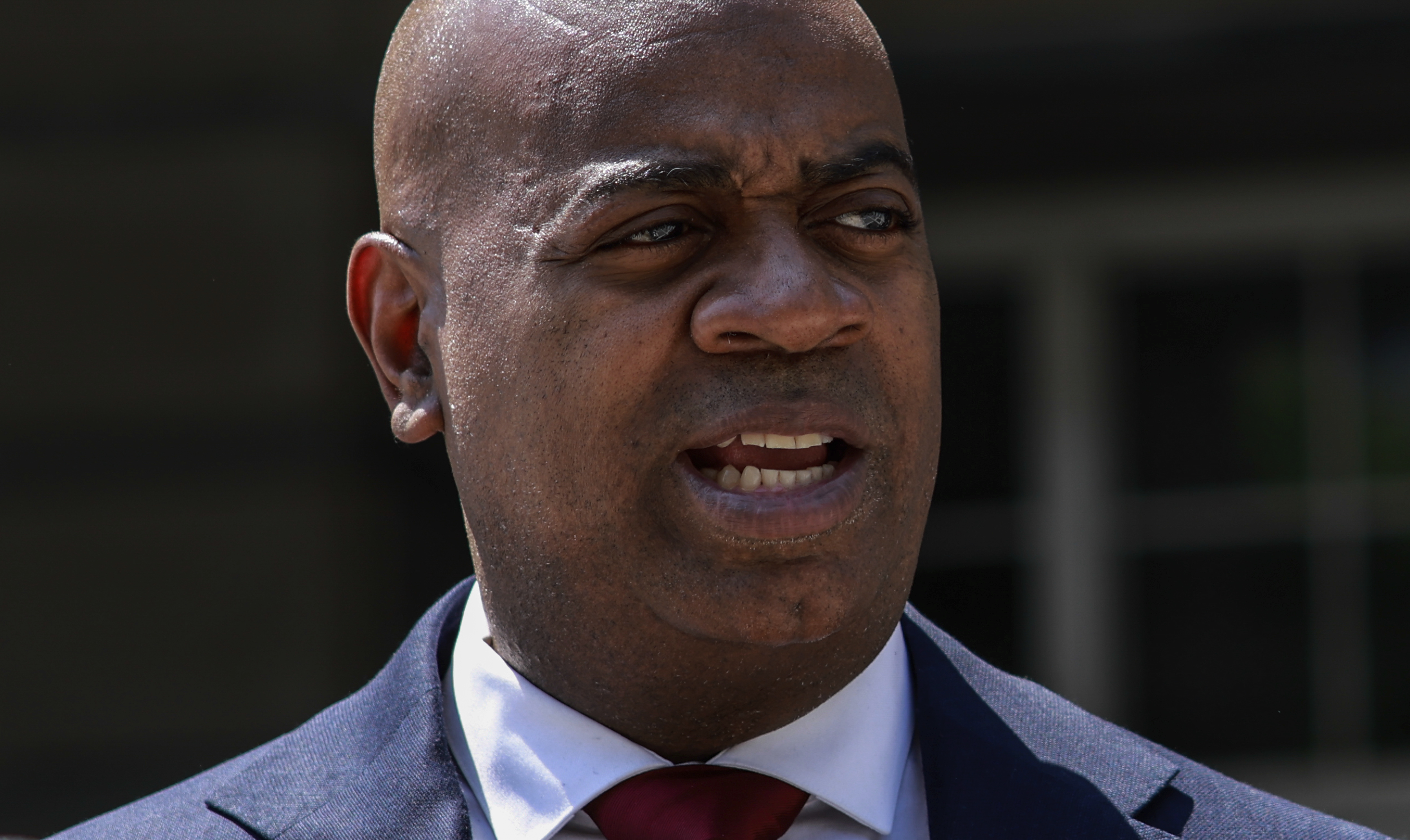Newark Mayor Ras Baraka speaks as he attends a press conference regarding his May 9th arrest at Delaney Hall, outside U.S. District Court for the District of New Jersey Tuesday, June 3, 2025, in Newark, N.J. (AP Photo/Kena Betancur)