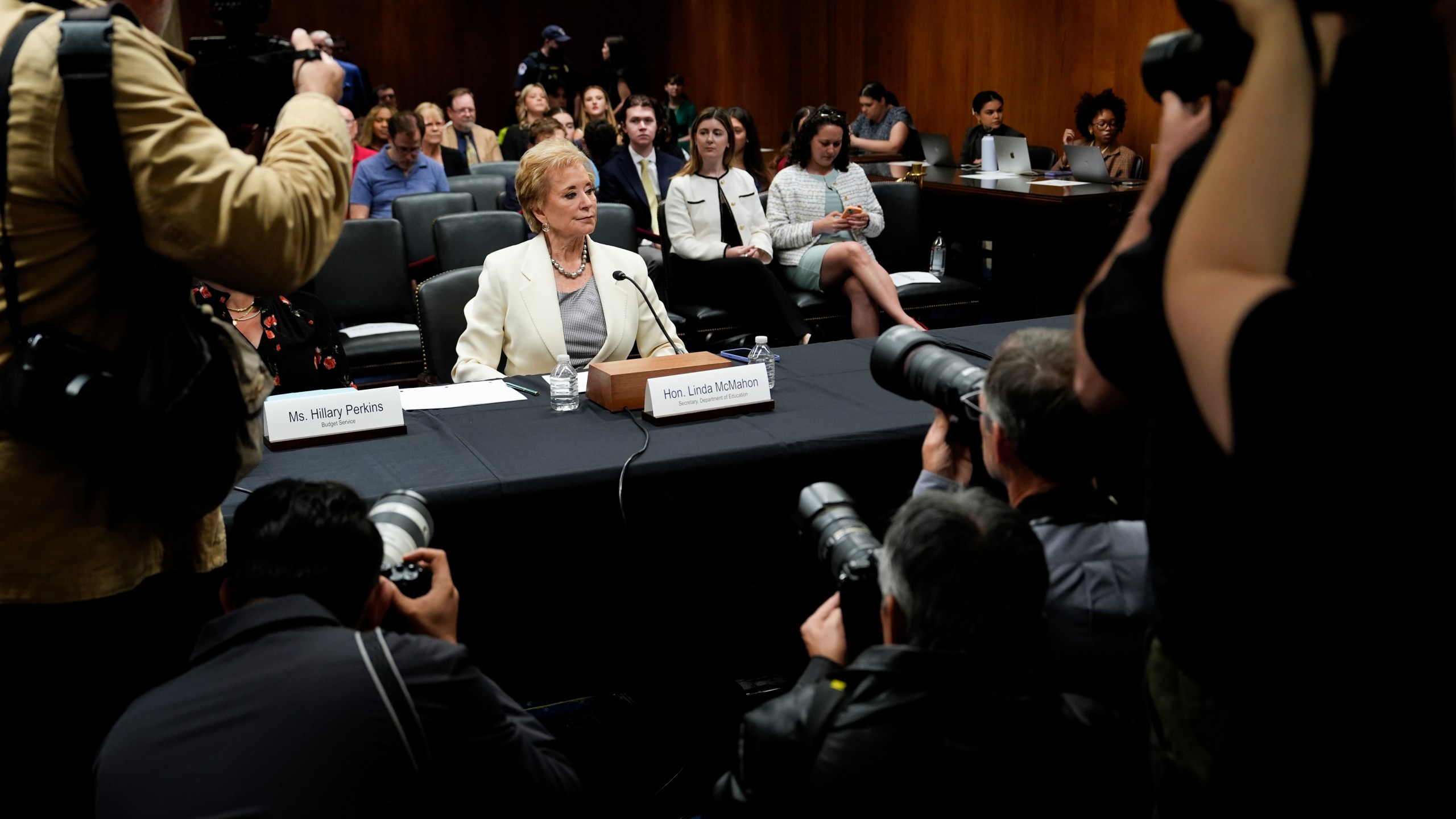 Education Secretary Linda McMahon arrives for a Senate Appropriations hearing, Tuesday, June 3, 2025, on Capitol Hill in Washington. (AP Photo/Julia Demaree Nikhinson)