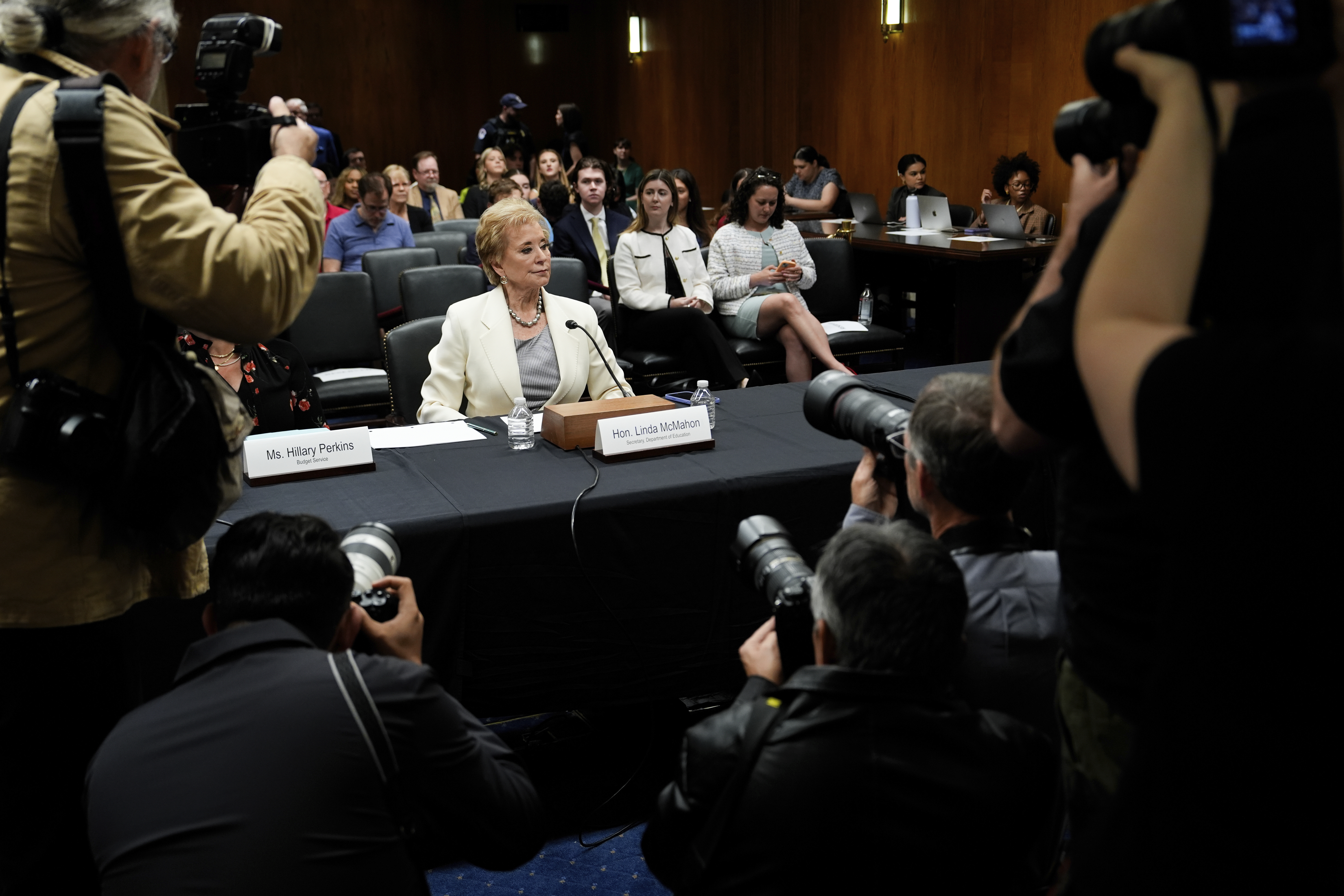 Education Secretary Linda McMahon arrives for a Senate Appropriations hearing, Tuesday, June 3, 2025, on Capitol Hill in Washington. (AP Photo/Julia Demaree Nikhinson)