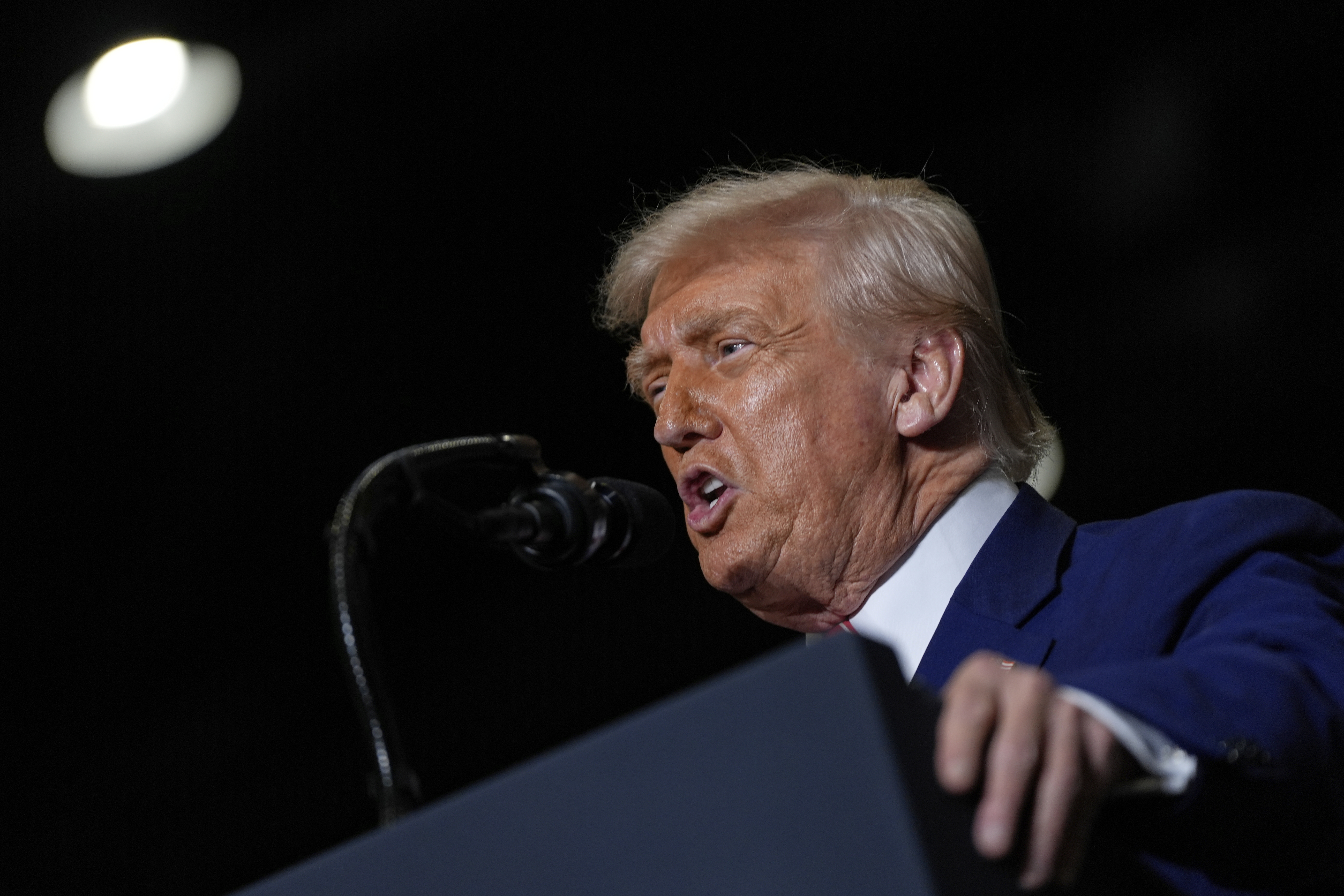 President Donald Trump speaks at U.S. Steel Corporation's Mon Valley Works-Irvin plant, Friday, May 30, 2025, in West Mifflin, Pa. (AP Photo/Julia Demaree Nikhinson)