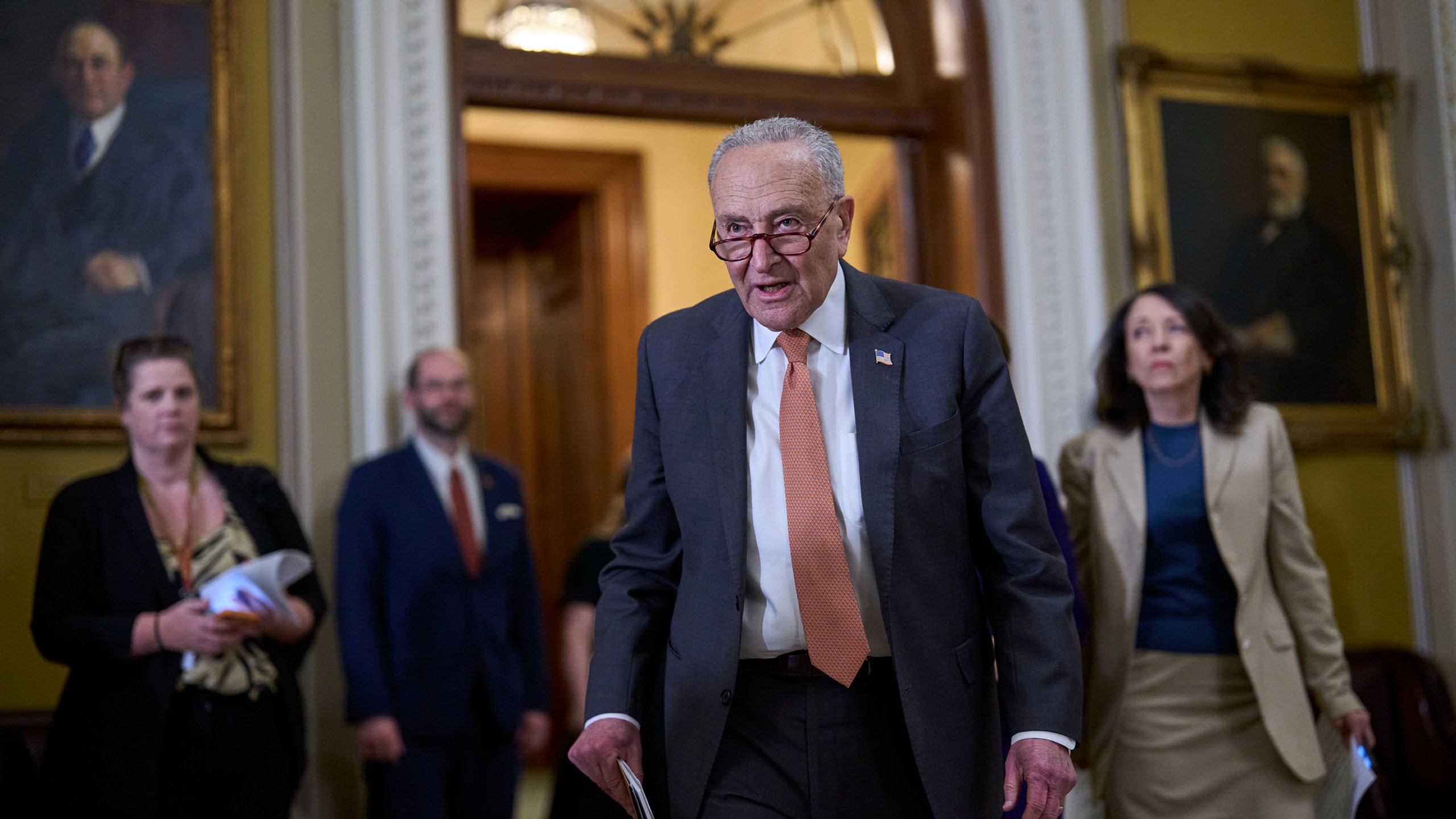 Senate Minority Leader Chuck Schumer, D-N.Y., arrives for a news conference where he commented on Elon Musk's criticism of President Donald Trump's spending and tax bill, at the Capitol in Washington, Tuesday, June 3, 2025. (AP Photo/J. Scott Applewhite)