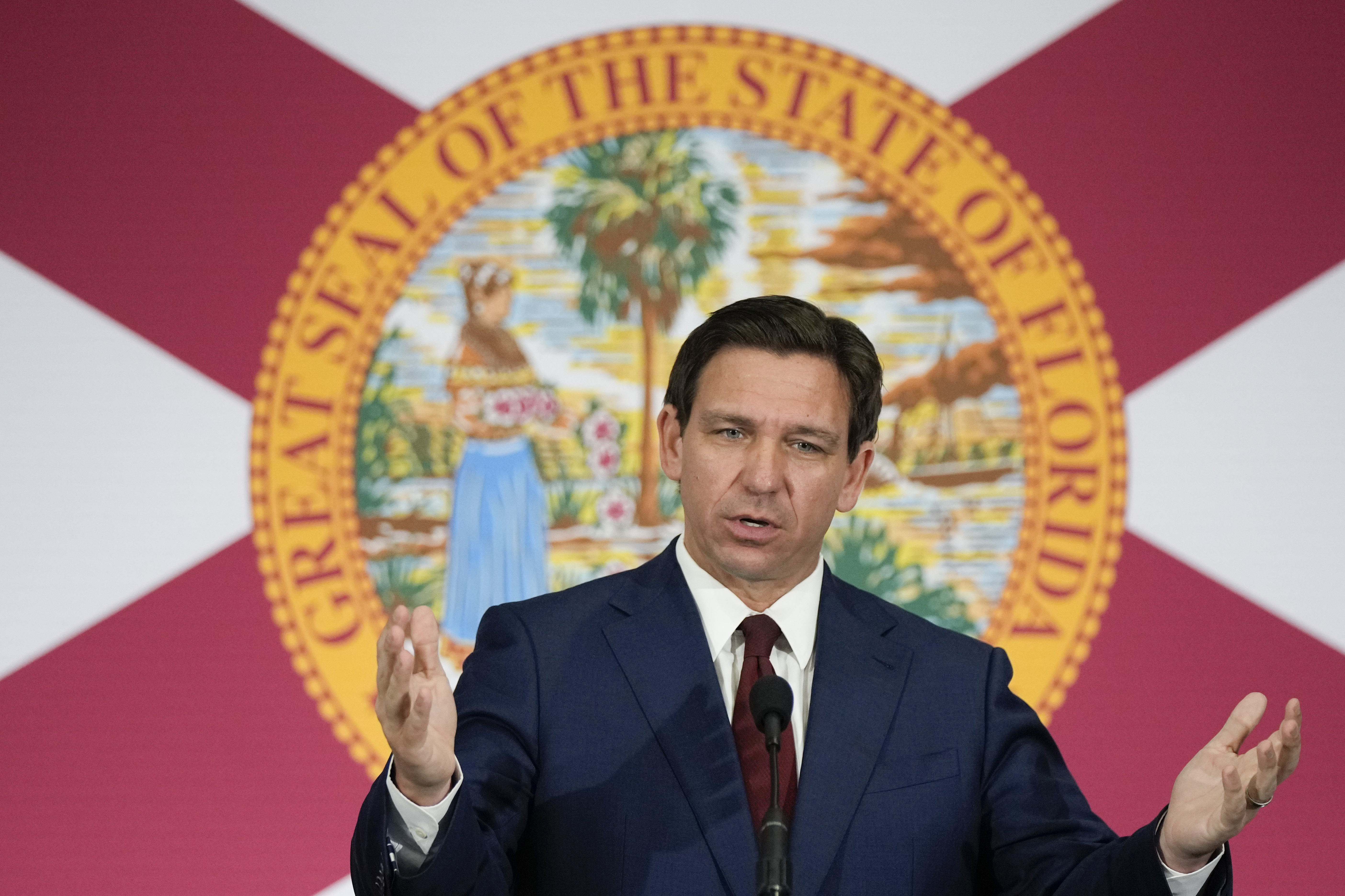 FILE - Florida Gov. Ron DeSantis speaks during a news conference in Miami, Tuesday, May 9, 2023. (AP Photo/Rebecca Blackwell, File)