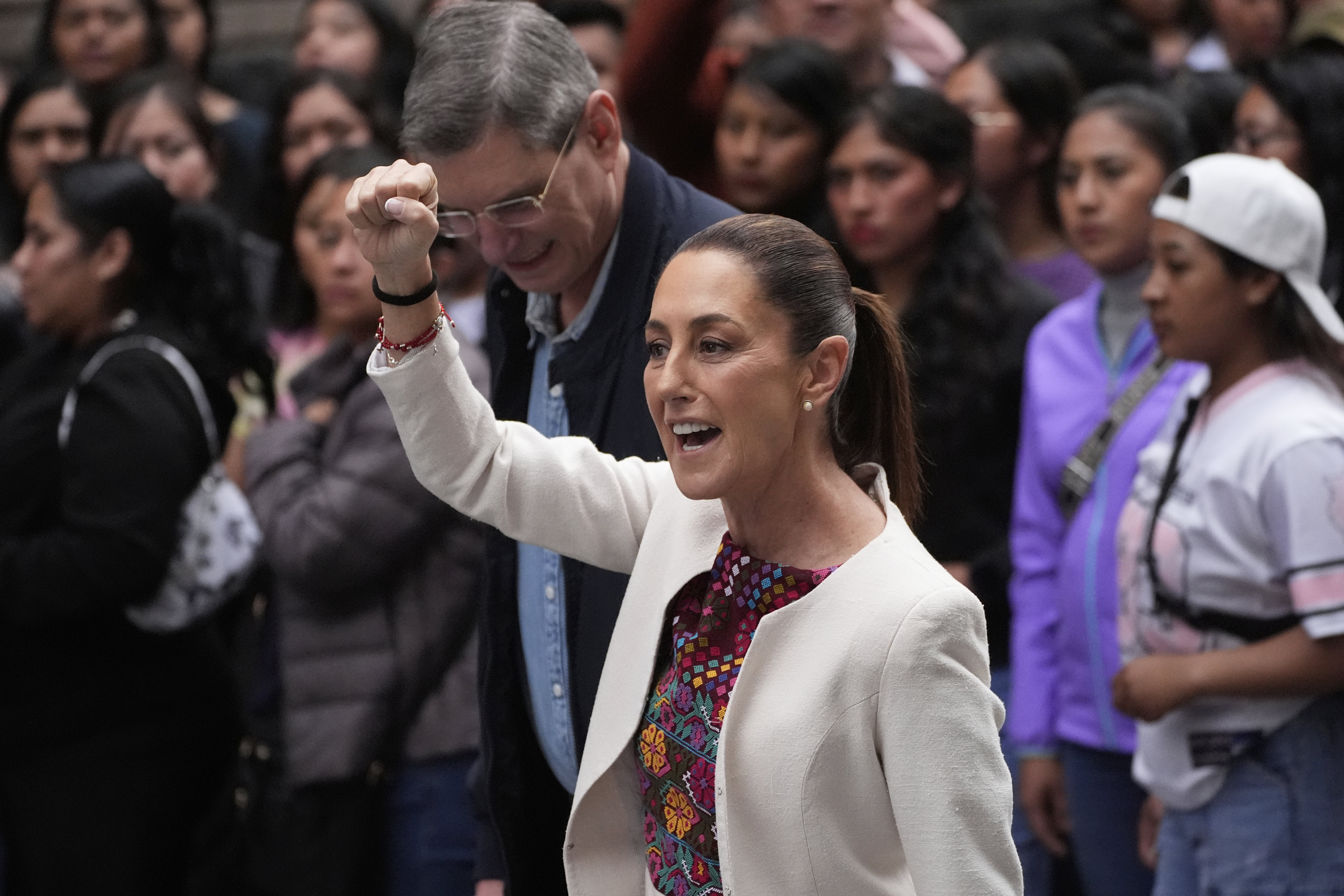 President Claudia Sheinbaum arrives at a polling station to vote in the country's first judicial elections, in Mexico City, June 1, 2025. (AP Photo/Marco Ugarte)