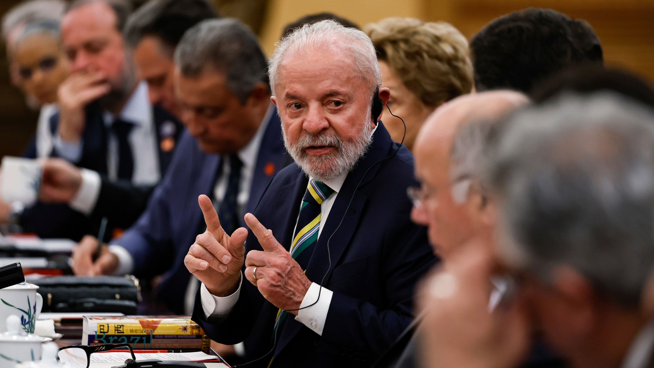 Brazil'sl President Luiz Inacio Lula da Silva attends a meeting with Chinese President Xi Jinping (not pictured) at the Great Hall of the People in Beijing, China, Tuesday, May 13, 2025. (Tingshu Wang/Pool Photo via AP)