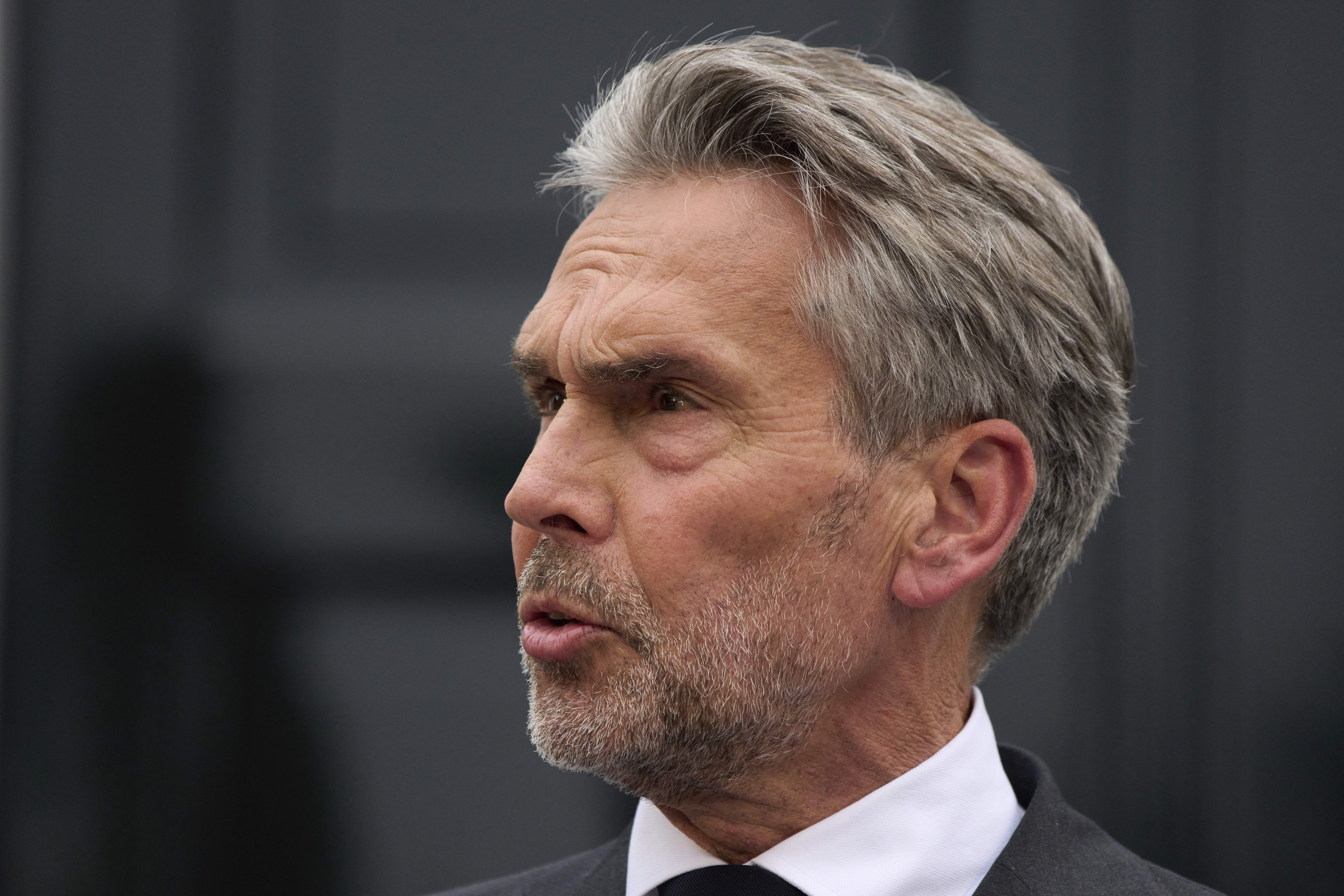 Dutch Prime Minister Dick Schoof announcing handing the resignation of the PVV ministers in The Hague, Netherlands, Tuesday, June 3, 2025, after far-right leader Geert Wilders pulled his party out of the ruling four-party coalition in dispute over a crackdown on migration. (AP Photo/Peter Dejong)