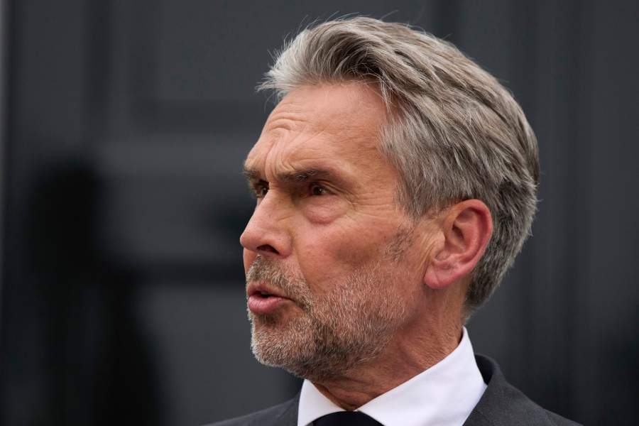 Dutch Prime Minister Dick Schoof announcing handing the resignation of the PVV ministers in The Hague, Netherlands, Tuesday, June 3, 2025, after far-right leader Geert Wilders pulled his party out of the ruling four-party coalition in dispute over a crackdown on migration. (AP Photo/Peter Dejong)