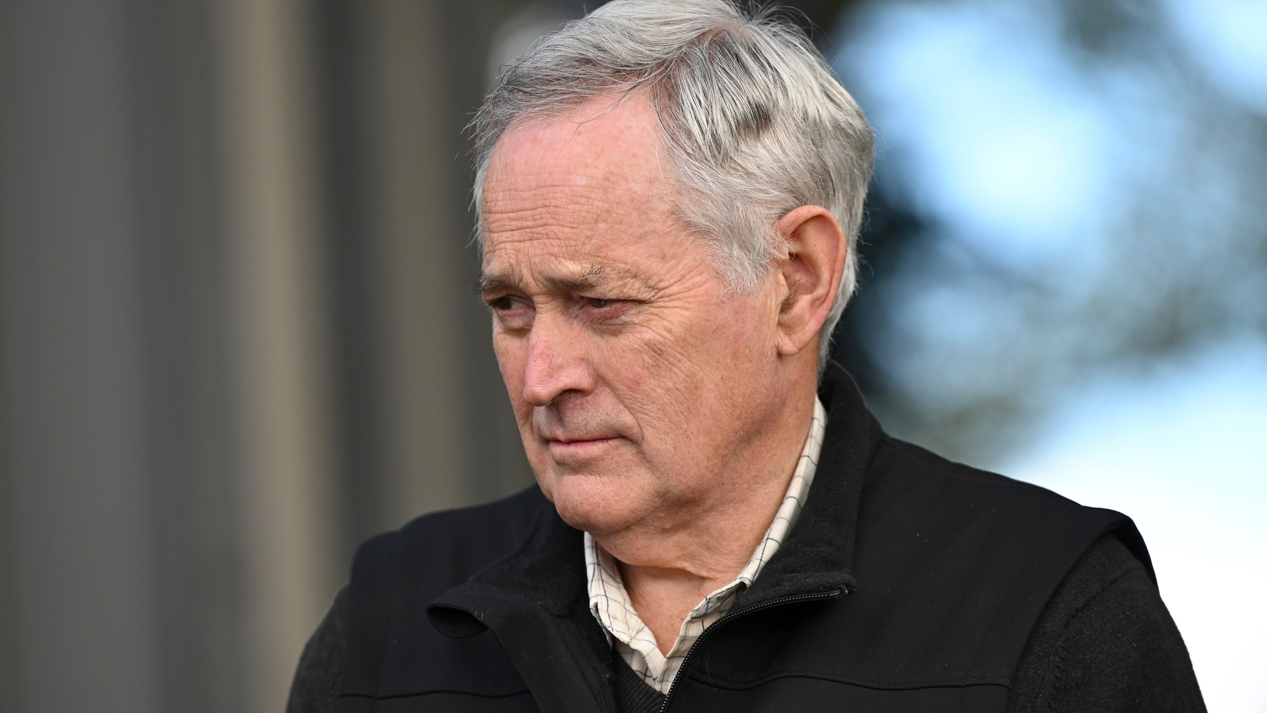 Ian Wilkinson departs the Latrobe Valley Magistrates Court in Morwell, Australia, Wednesday, June 4, 2025, during a break in a trial of a woman accused of his attempted murder. (James Ross/AAP Image via AP)