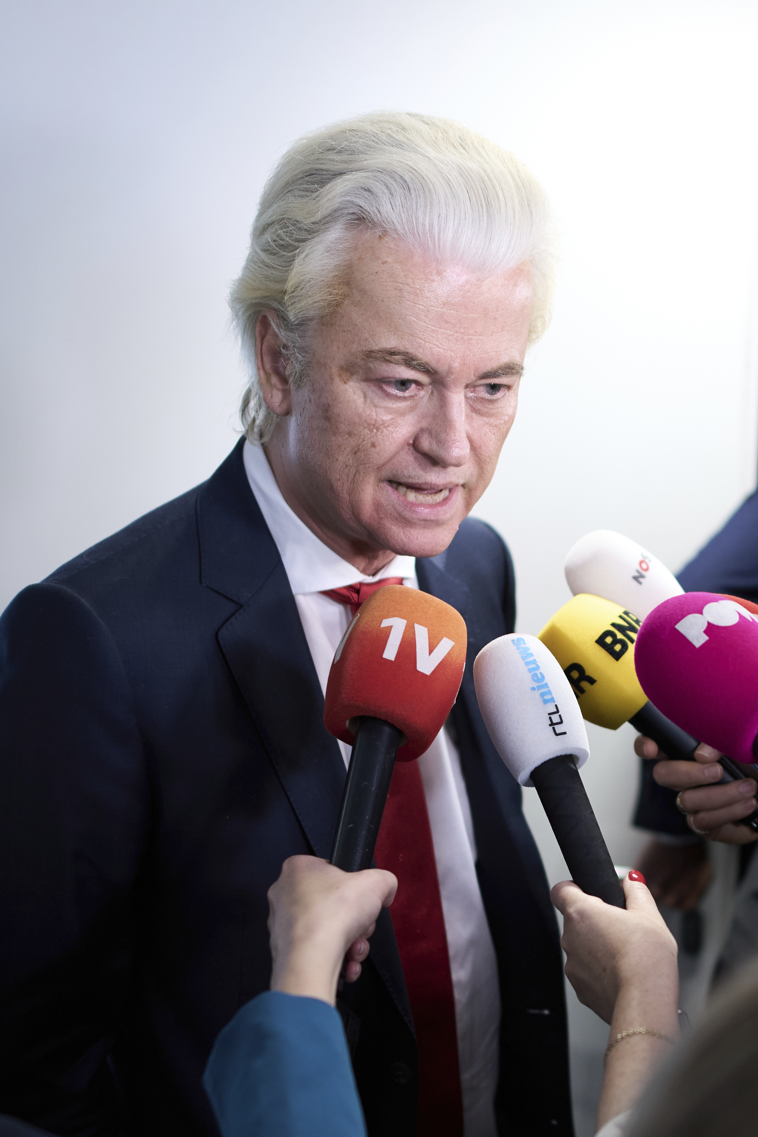 Far-right lawmaker Geert Wilders after pulling his party out of the four-party Dutch coalition in The Hague, Netherlands, Tuesday, June 3, 2025. (AP Photo/Peter Dejong)