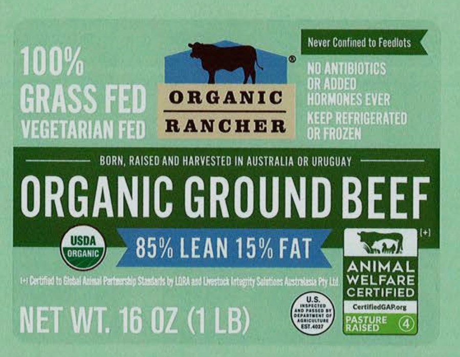 This image provided by The U.S. Safety and Inspection Service shows a package of Organic Rancher ground beef sold at Whole Foods markets that the U.S. agriculture officials are warning may be contaminated with potentially dangerous E. coli bacteria. (The U.S. Safety and Inspection Service via AP)