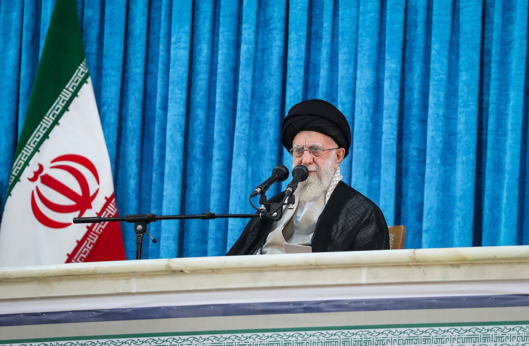 In this photo released by the official website of the office of the Iranian supreme leader, Supreme Leader Ayatollah Ali Khamenei attends a ceremony marking the anniversary of the 1989 death of the late revolutionary founder Ayatollah Khomeini at his shrine just outside Tehran, Iran, Wednesday, June 4, 2025. (Office of the Iranian Supreme Leader via AP)