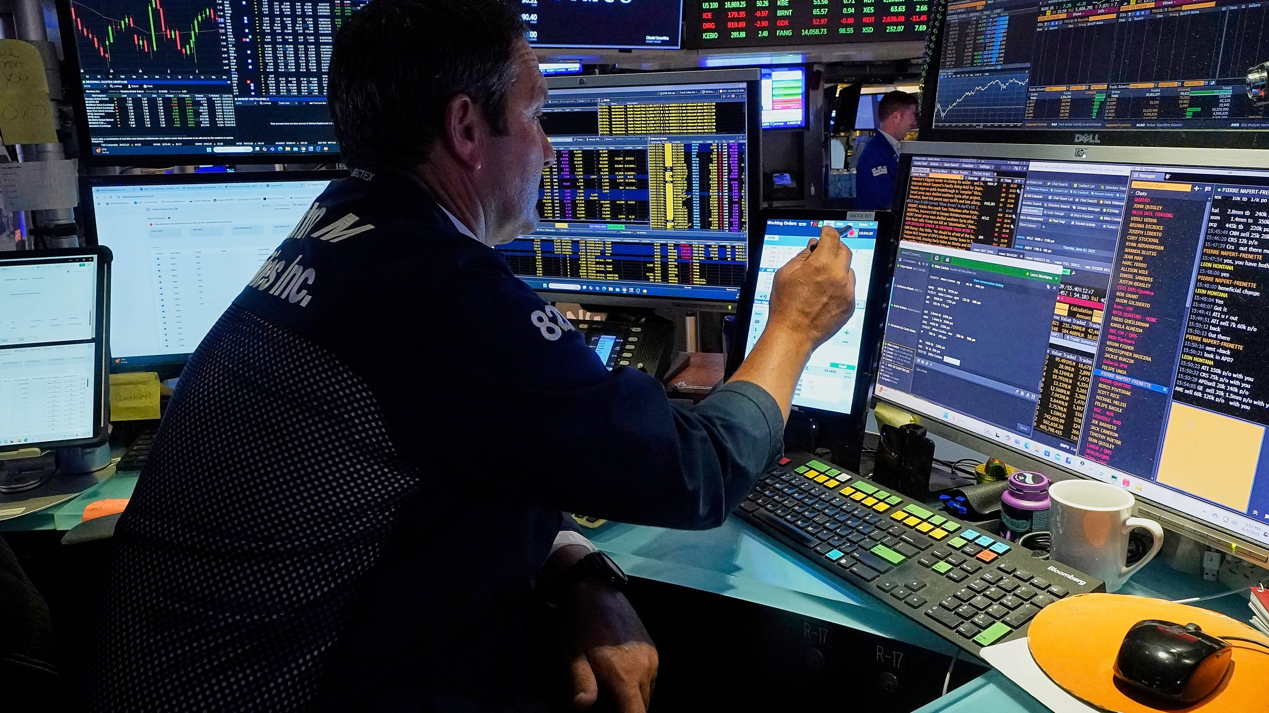 Trader Leon Montana works on the floor of the New York Stock Exchange, Tuesday, June 3, 2025. (AP Photo/Richard Drew)