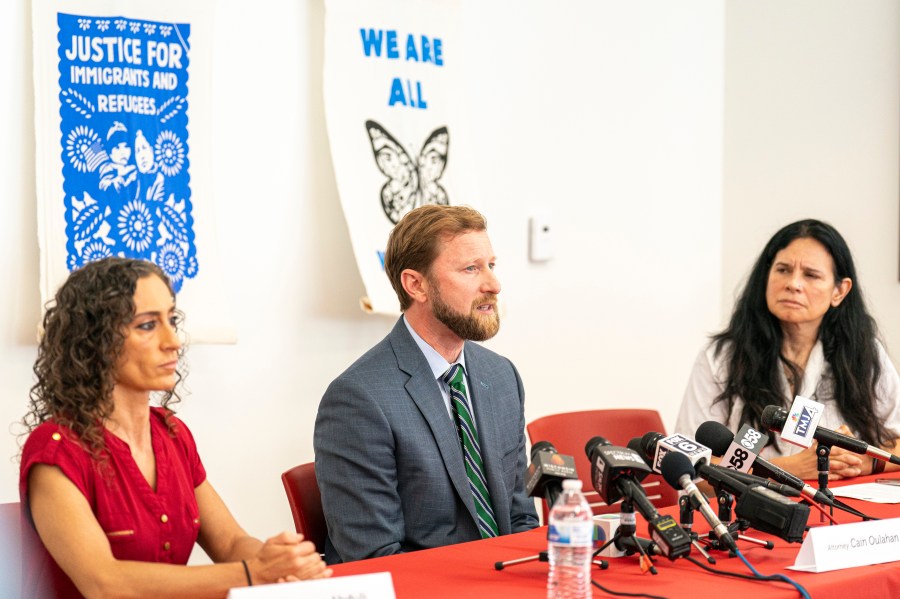 FILE - Cain Oulahan, Ramon Morales Reyes' immigration attorney addresses the media, May 30, 2025 in Milwaukee about the detention of his client Ramon Morales Reyes. (AP Photo/Andy Manis, File)