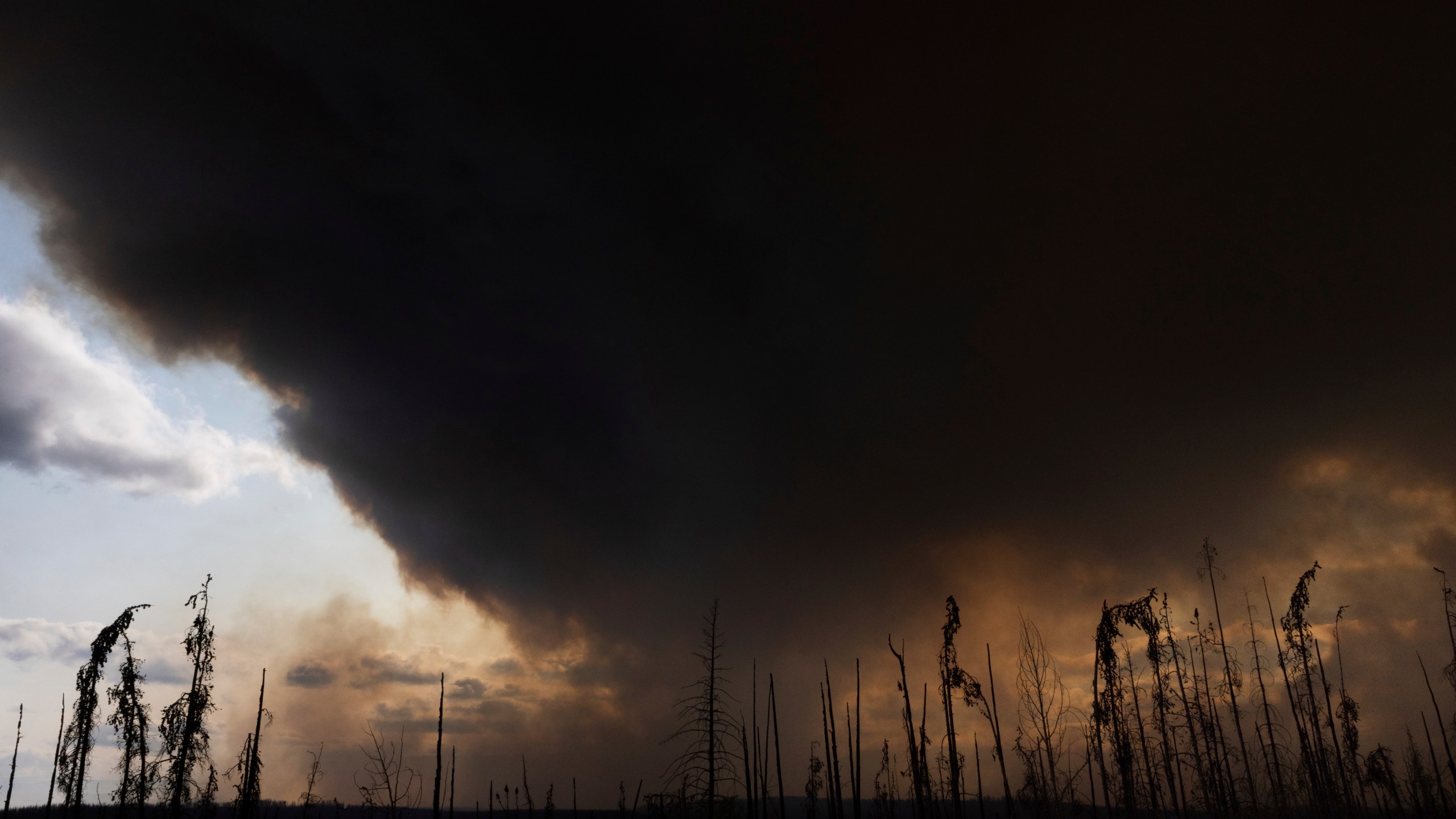 FILE - Wildfire smoke hangs in the air above Highway 97 north of Buckinghorse River, British Columbia, May 30, 2025. (Nasuna Stuart-Ulin/The Canadian Press via AP, File)