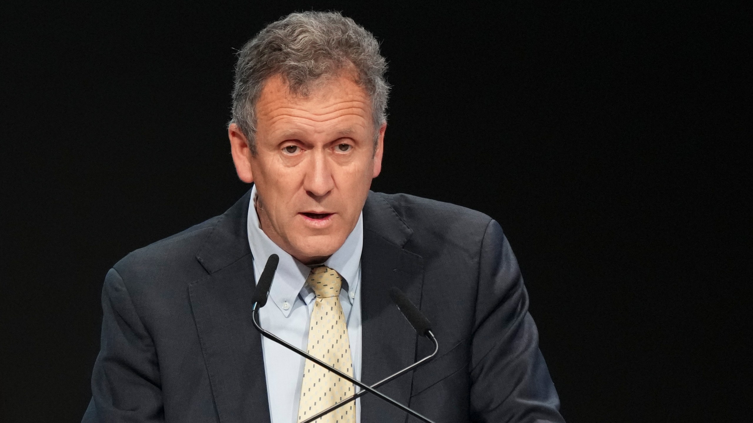 FILE - Chile Transport Minister Juan Carlos Munoz speaks during a plenary session at the COP29 U.N. Climate Summit, in Baku, Azerbaijan, Nov. 20, 2024. (AP Photo/Sergei Grits, File)