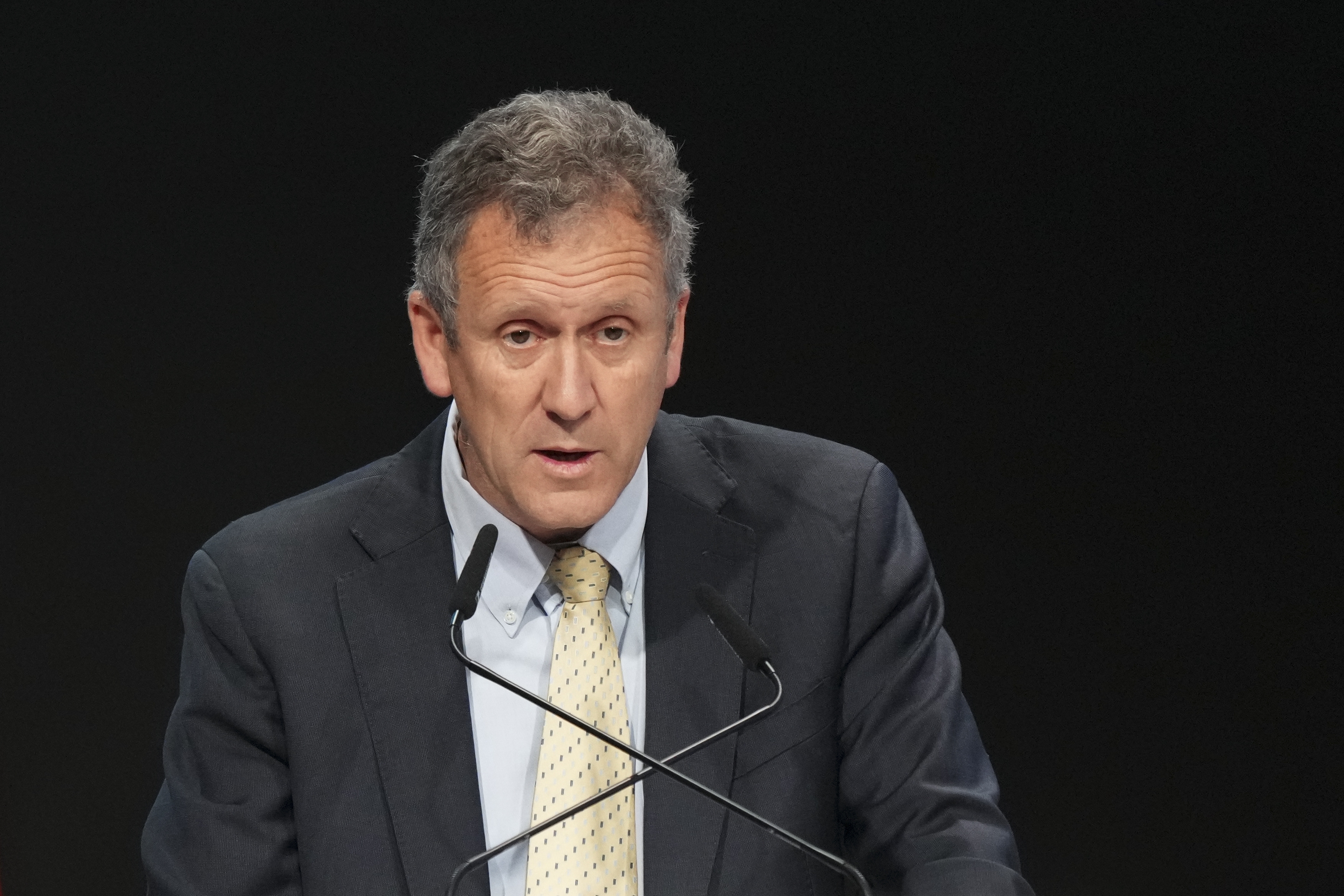 FILE - Chile Transport Minister Juan Carlos Munoz speaks during a plenary session at the COP29 U.N. Climate Summit, in Baku, Azerbaijan, Nov. 20, 2024. (AP Photo/Sergei Grits, File)