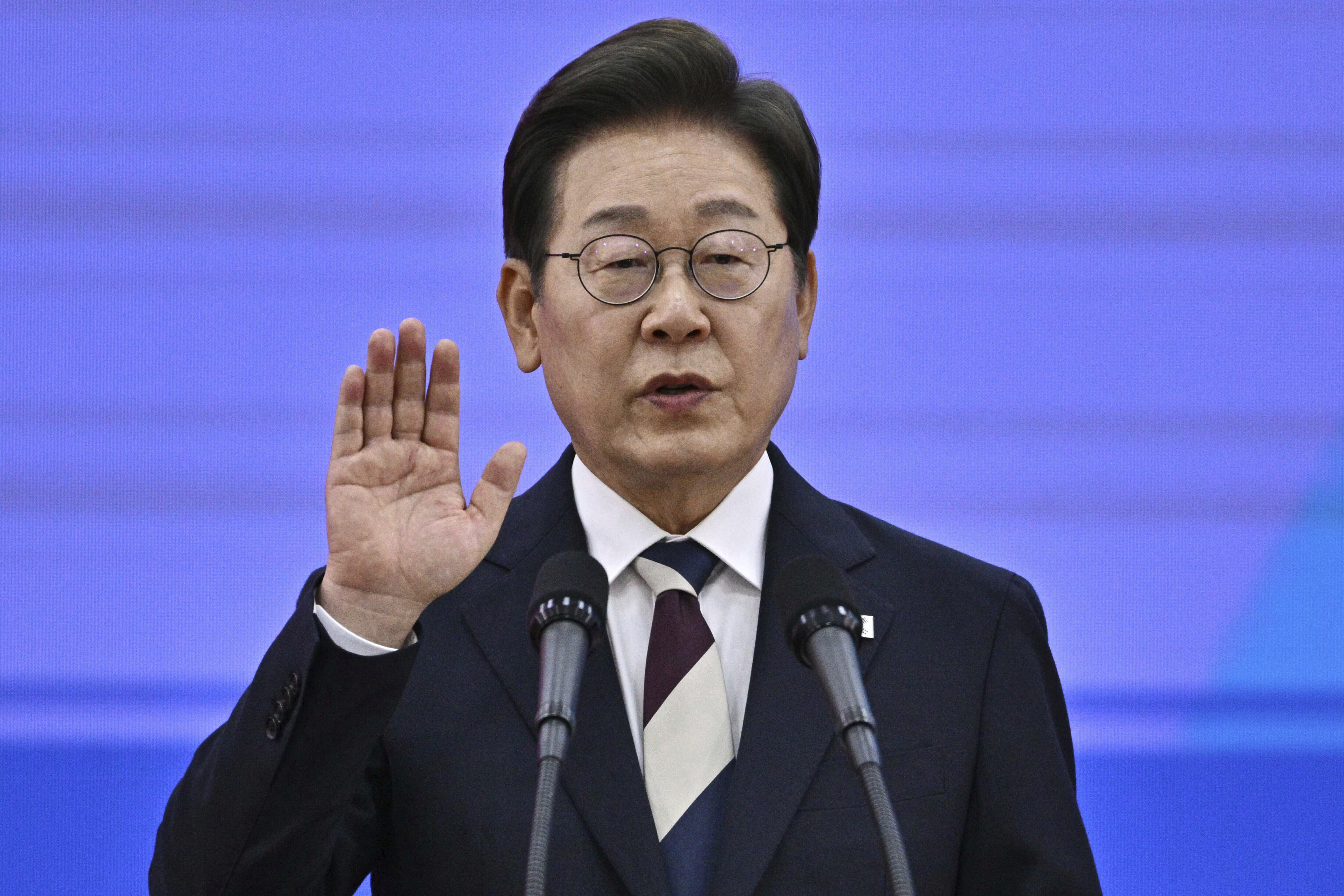 FILE - South Korea's newly-elected President Lee Jae-myung takes his oath during his inauguration ceremony at the National Assembly in Seoul, on June 4, 2025. (Anthony Wallace/Pool Photo via AP, File)