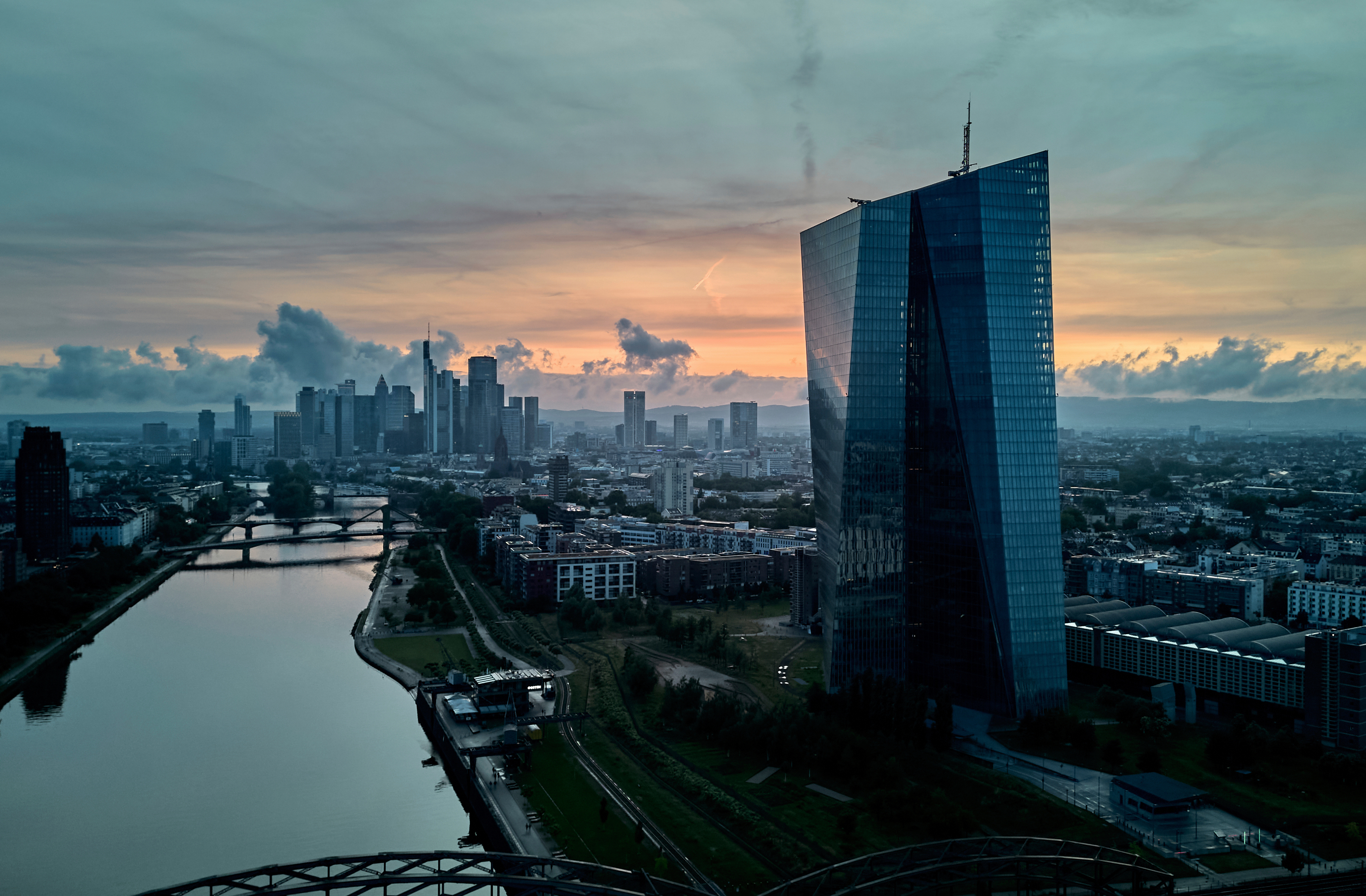 The European Central Bank, right, is pictured in Frankfurt, Germany, Wednesday, June 4, 2025. (AP Photo/Michael Probst)