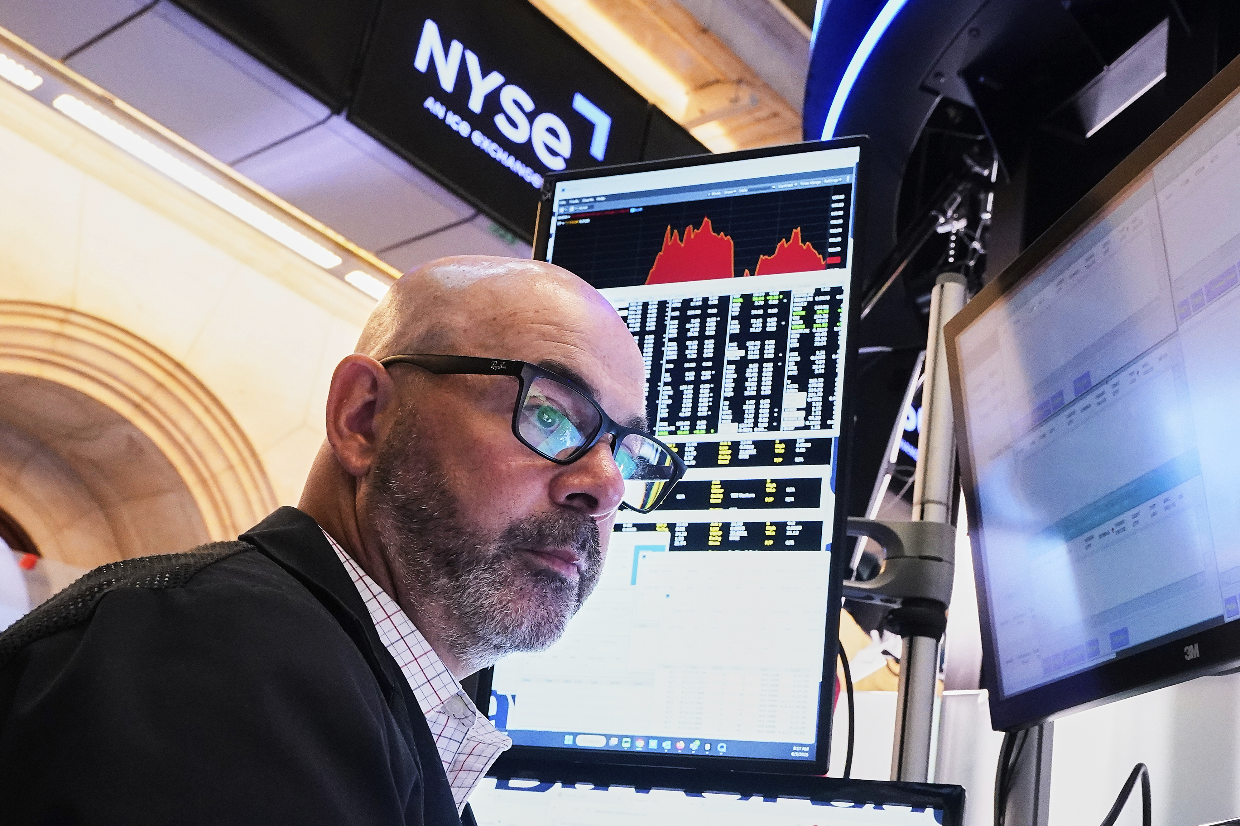 Trader Fred Demarco works on the floor of the New York Stock Exchange, Tuesday, June 3, 2025. (AP Photo/Richard Drew)