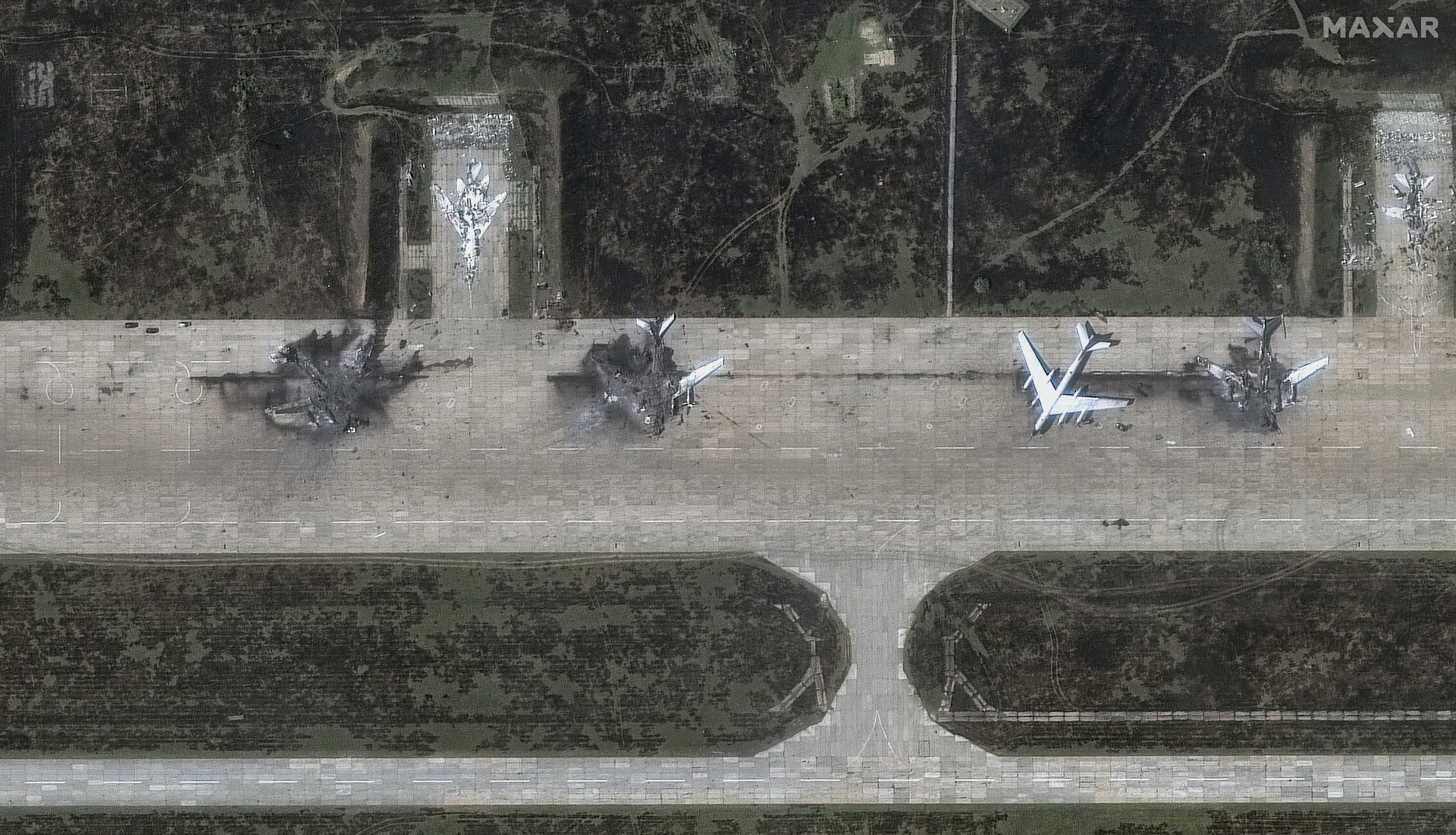 FILE - This satellite image provided by Maxar Technologies shows damage from a Ukrainian drone attack at the Belaya Air Base in the Irkutsk region of eastern Siberia, Russia, on Wednesday, June 4, 2025. (Maxar Technologies via AP, File)