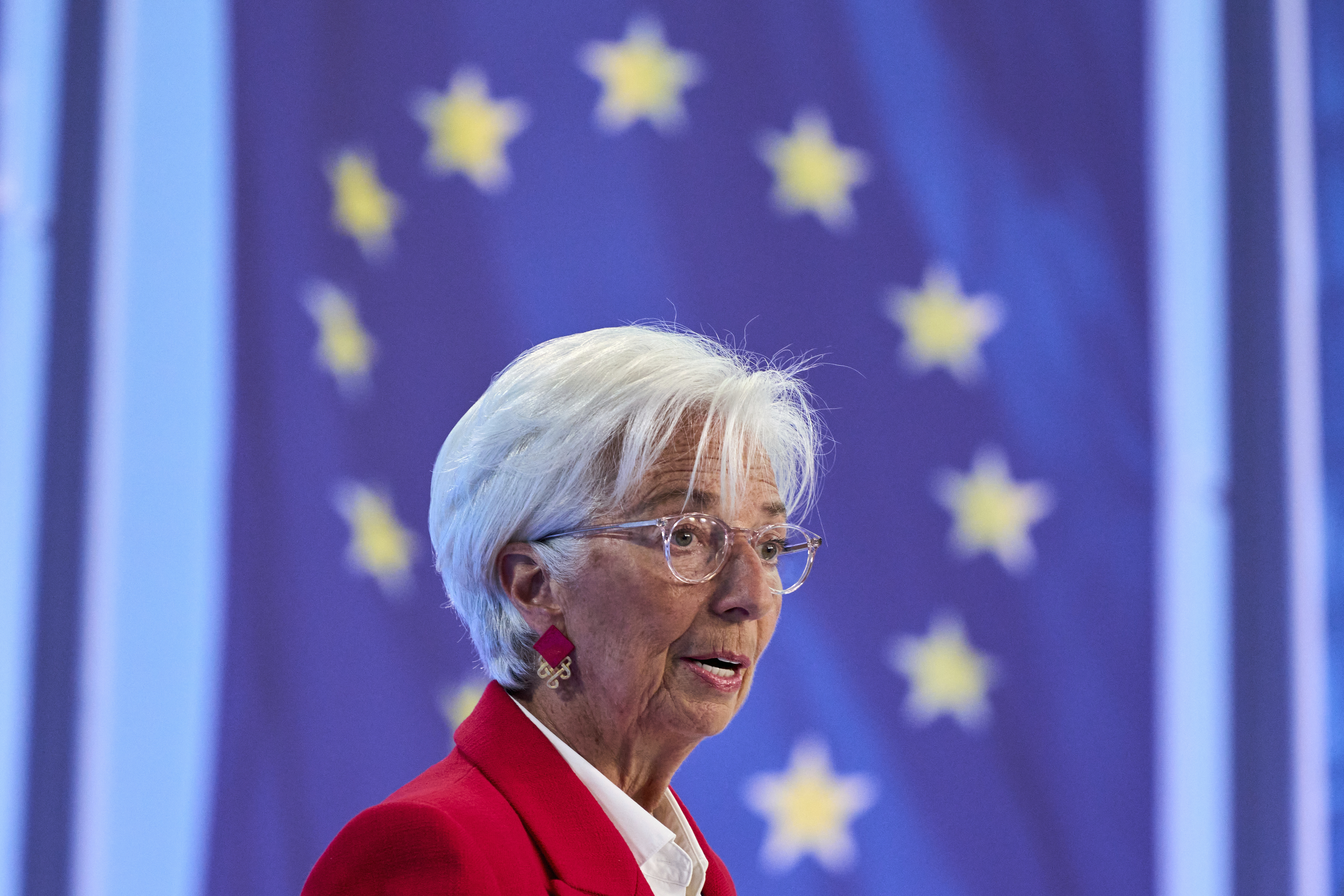 President of the European Central Bank Christine Lagarde attends a press conference in Frankfurt, Germany, Thursday, June 5, 2025. (AP Photo/Michael Probst)