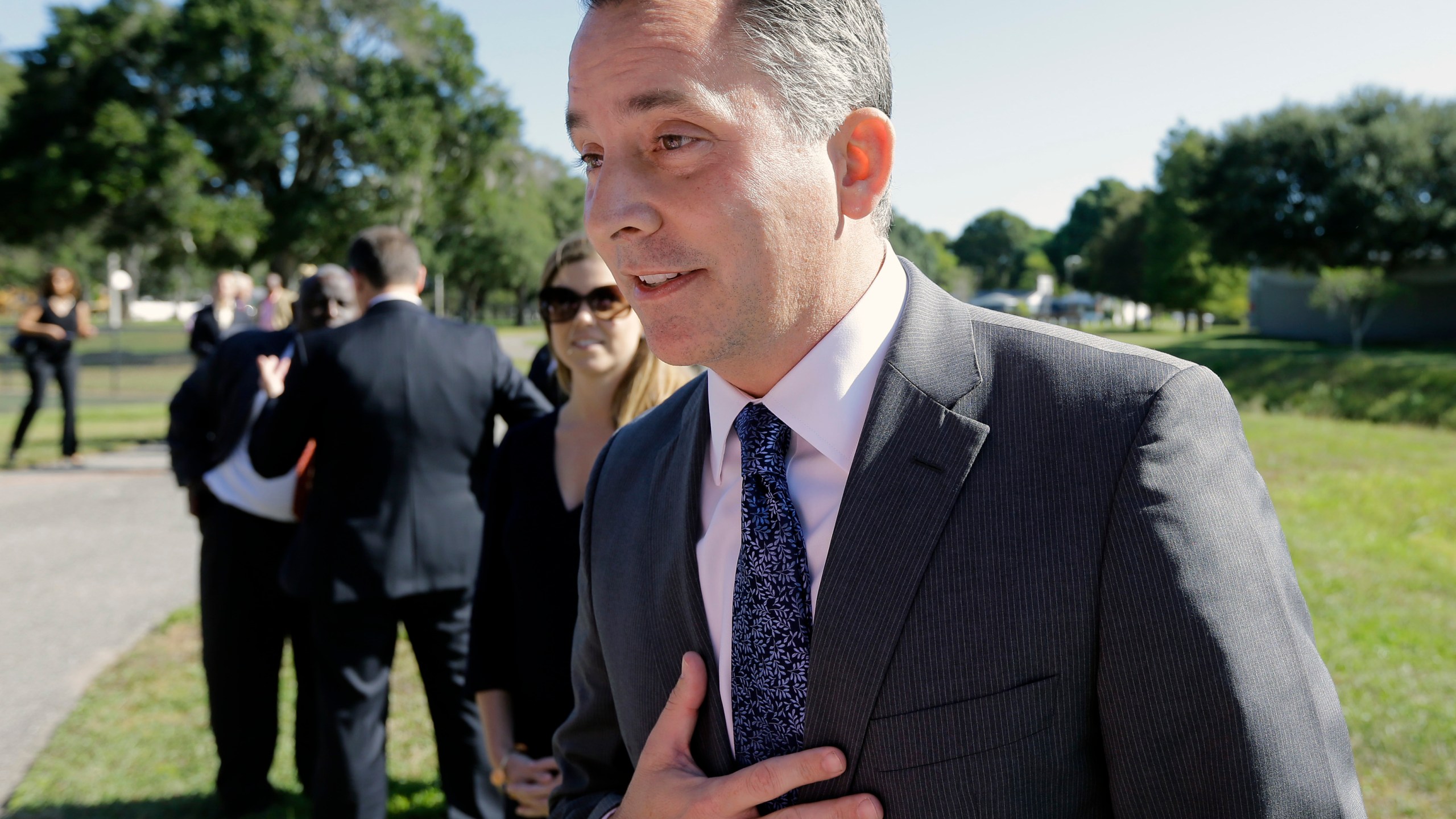 FILE - In this Oct. 20, 2015 photo, then-U.S. Rep. David Jolly speaks to media after showing up at a news conference for former Florida Gov. Charlie Crist in St. Petersburg, Fla. (AP Photo/Chris O'Meara, file)