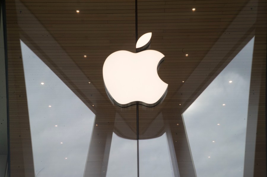 FILE - The Apple logo is displayed at an Apple store, Jan. 3, 2019. (AP Photo/Mary Altaffer, File)