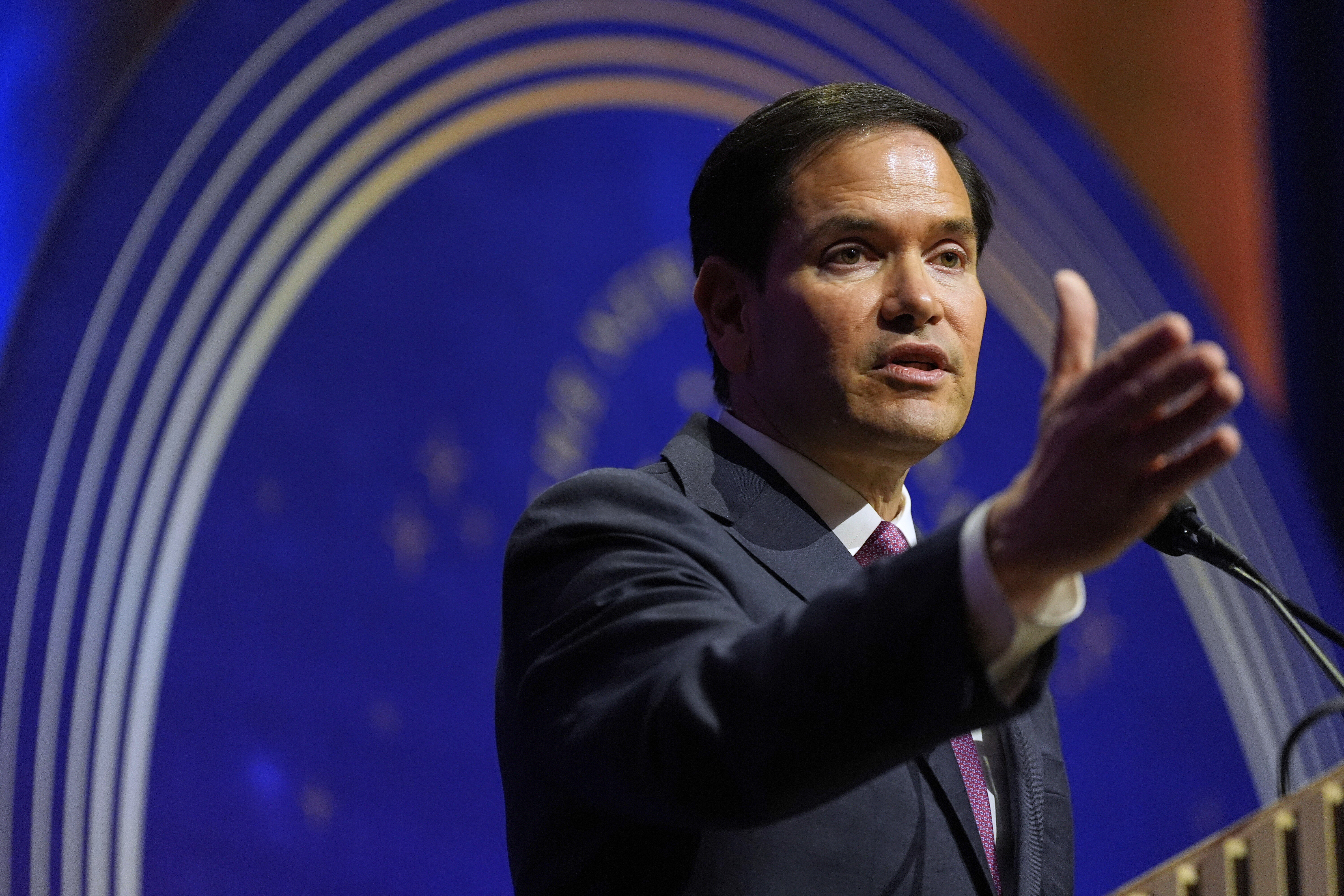 Secretary of State Marco Rubio speaks at the American Compass's The New World Gala in Washington, Tuesday, June 3, 2025. (AP Photo/Mark Schiefelbein)
