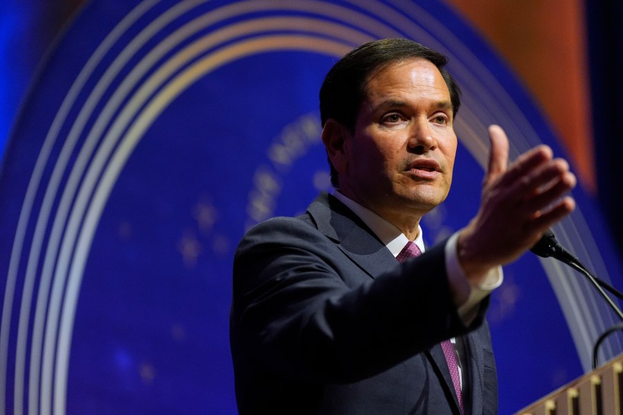 Secretary of State Marco Rubio speaks at the American Compass's The New World Gala in Washington, Tuesday, June 3, 2025. (AP Photo/Mark Schiefelbein)