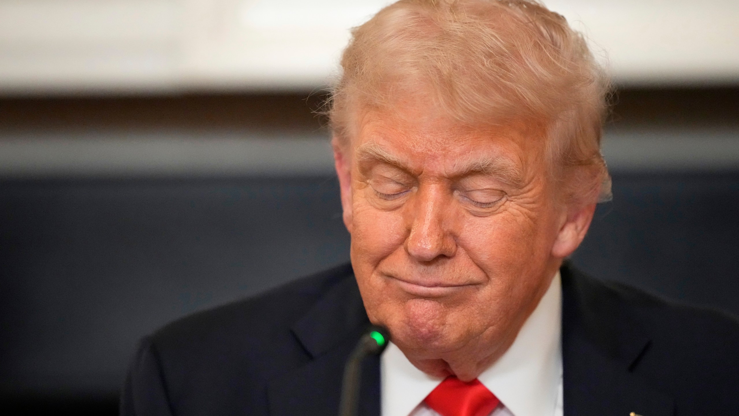 President Donald Trump attends a meeting with the Fraternal Order of Police in the State Dinning Room of the White House, Thursday, June 5, 2025, in Washington. (AP Photo/Alex Brandon)
