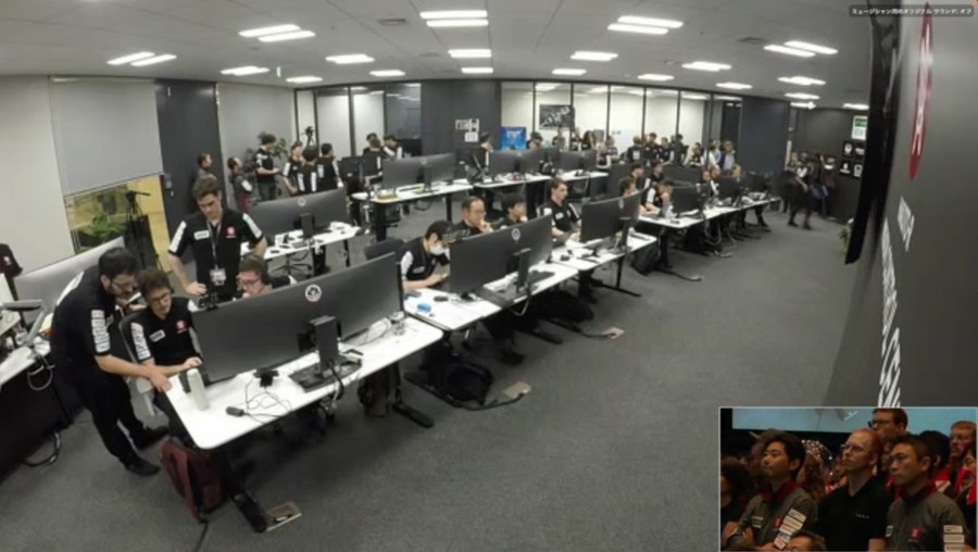 This image taken from video shows flight controllers at ispace Mission Control in Tokyo awaiting confirmation of their private lunar lander touching down on the moon Friday, June 6, 2025. (ispace via AP)