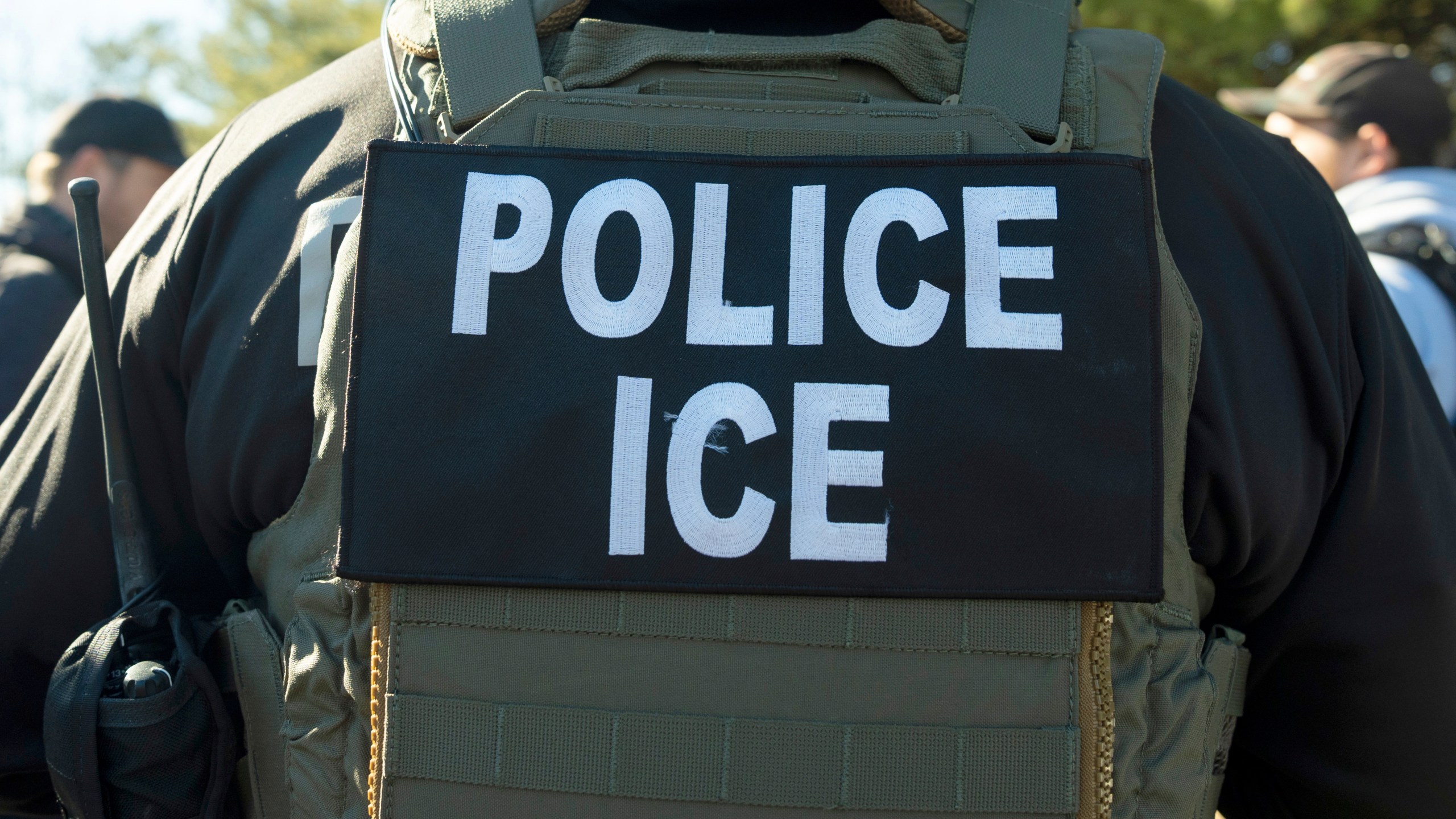 FILE - A U.S. Immigration and Customs Enforcement officer listens during a briefing, Jan. 27, 2025, in Silver Spring, Md. (AP Photo/Alex Brandon, File)