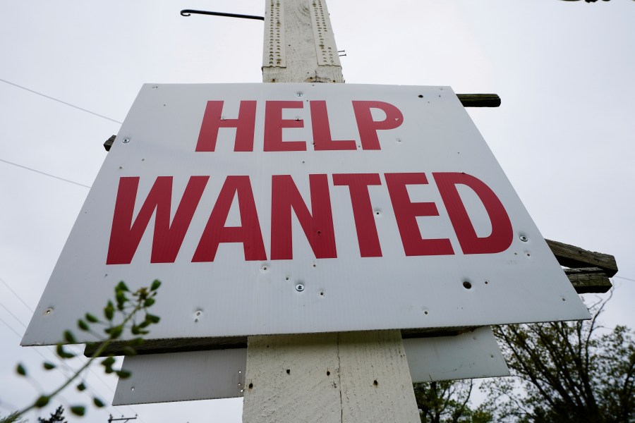 FILE - A help wanted sign is posted in Lansdale, Pa., Friday, April 28, 2023. (AP Photo/Matt Rourke, File)