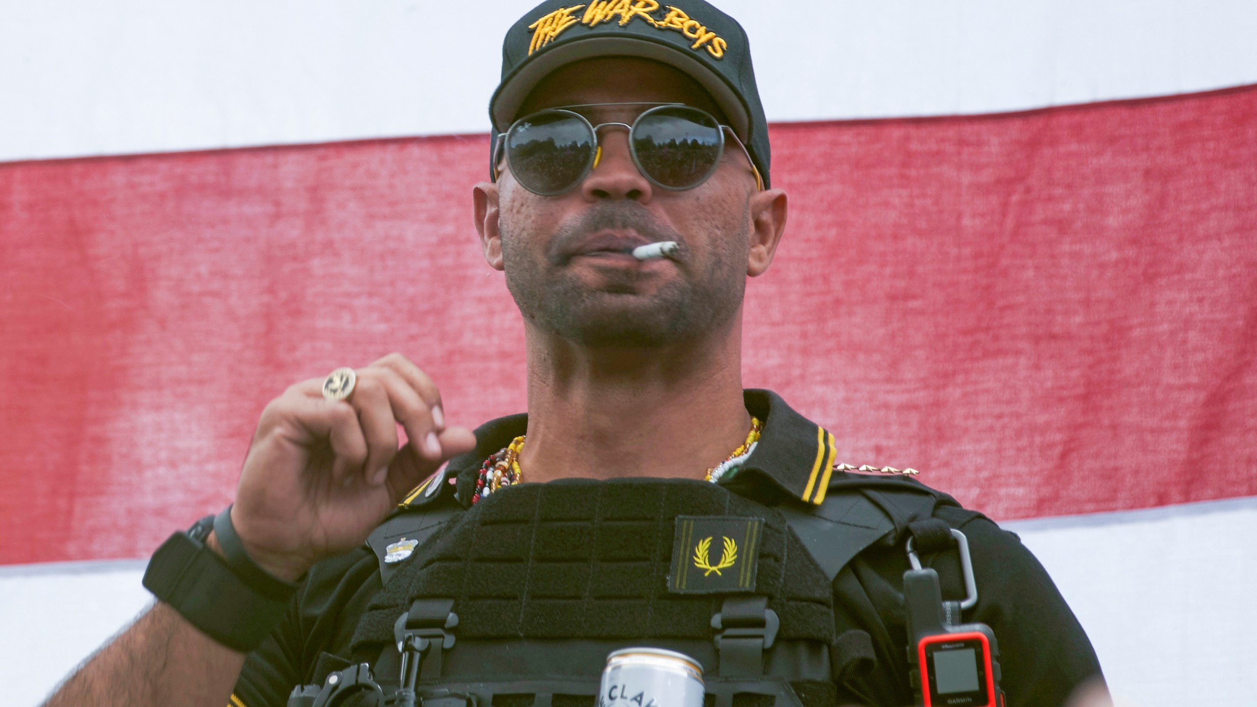 FILE - Proud Boys leader Henry "Enrique" Tarrio is seen during a rally organized by the Proud Boys in Portland, Ore., on Sept. 26, 2020. (AP Photo/Allison Dinner, File)