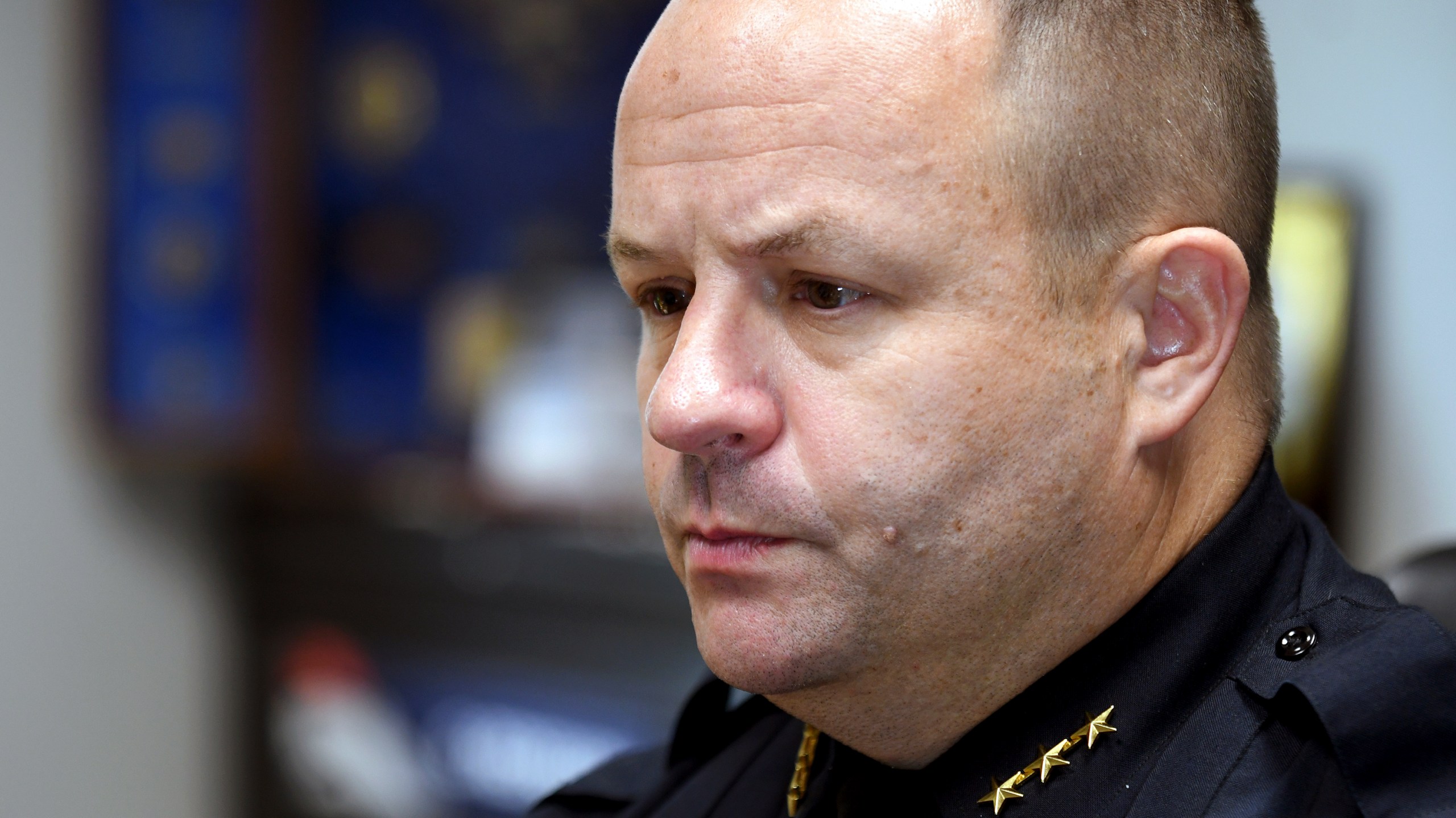 Boulder Police Chief Stephen Redfearn sits for an interview in Boulder, Colo., on Tuesday, June 3, 2025. (AP Photo/Thomas Peipert)