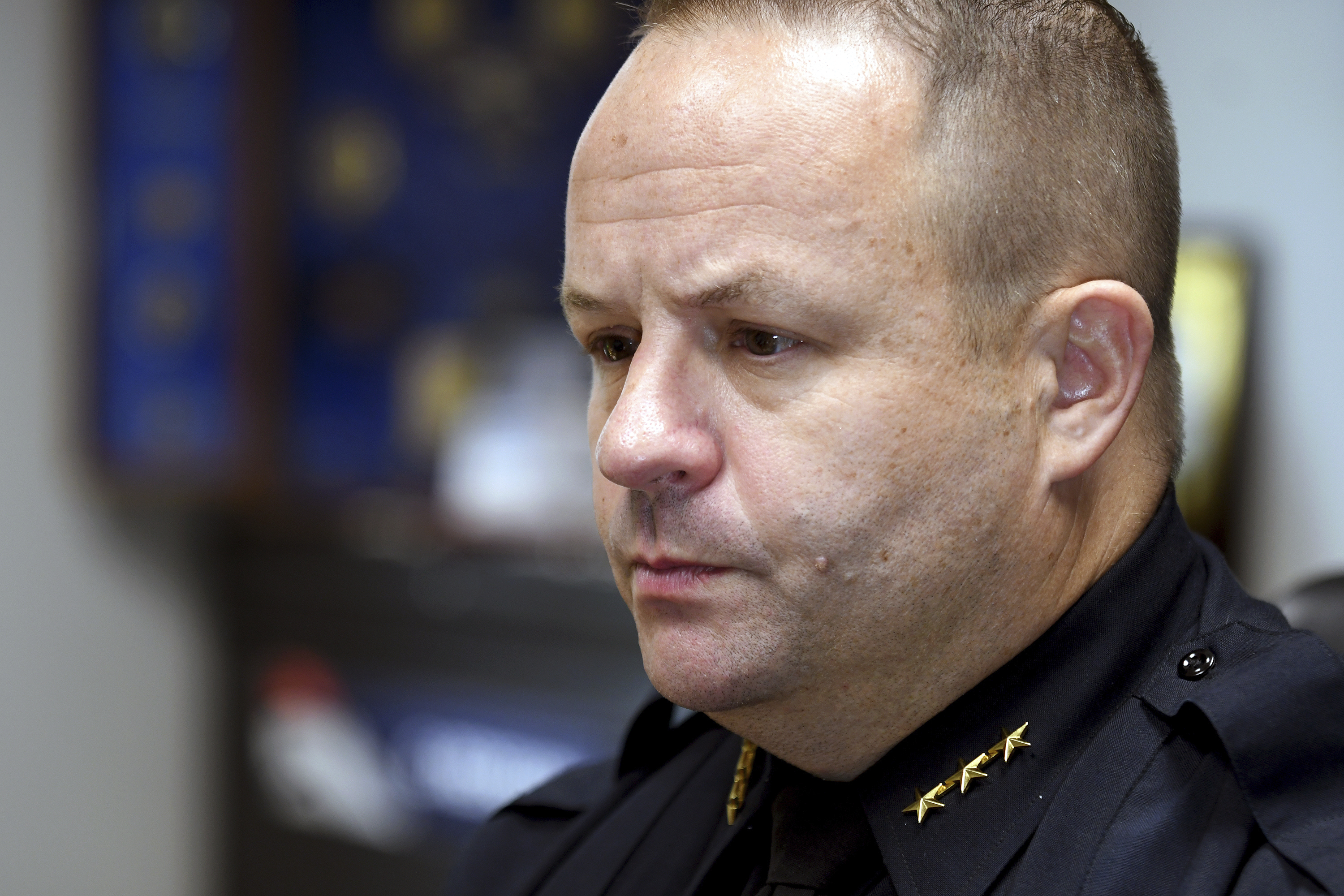 Boulder Police Chief Stephen Redfearn sits for an interview in Boulder, Colo., on Tuesday, June 3, 2025. (AP Photo/Thomas Peipert)