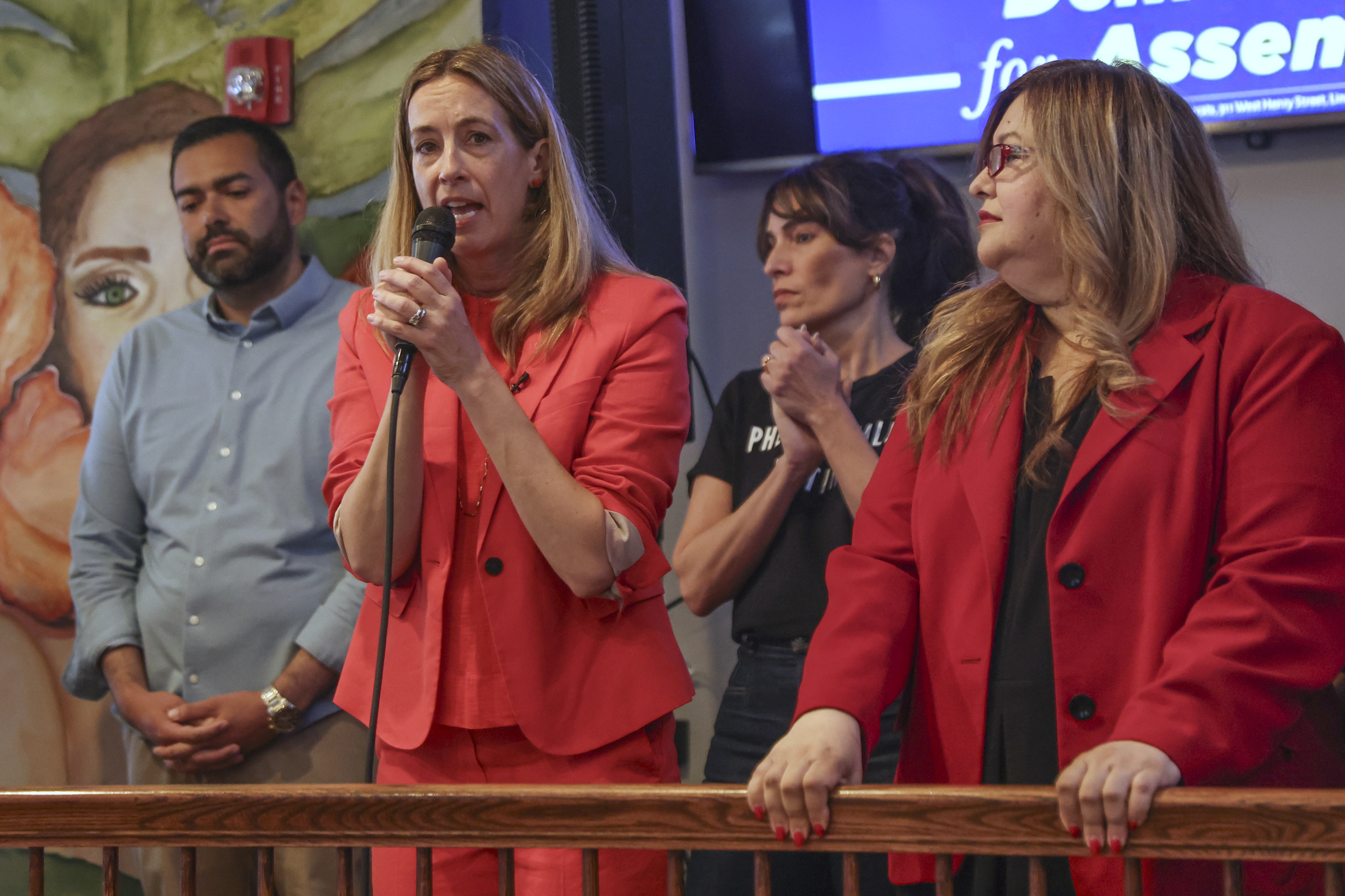 Rep. Mikie Sherrill, D-N.J., speaks at a "Get Out the Vote" rally, Saturday, June 7, 2025, in Elizabeth, N.J. (AP Photo/Heather Khalifa)